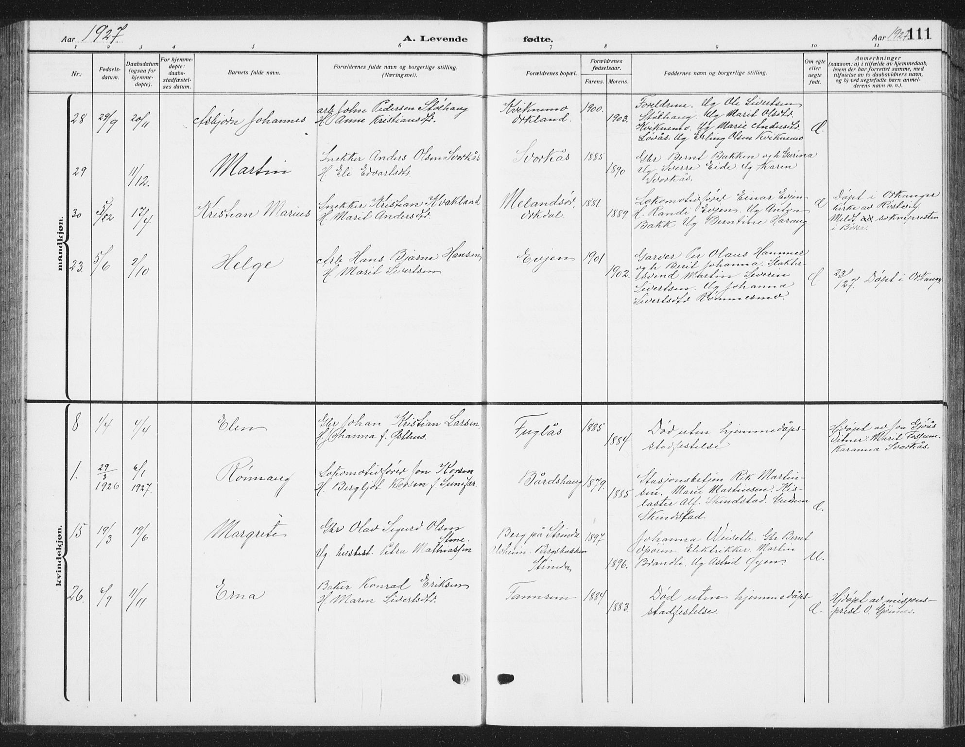 Ministerialprotokoller, klokkerbøker og fødselsregistre - Sør-Trøndelag, SAT/A-1456/668/L0820: Klokkerbok nr. 668C09, 1912-1936, s. 111