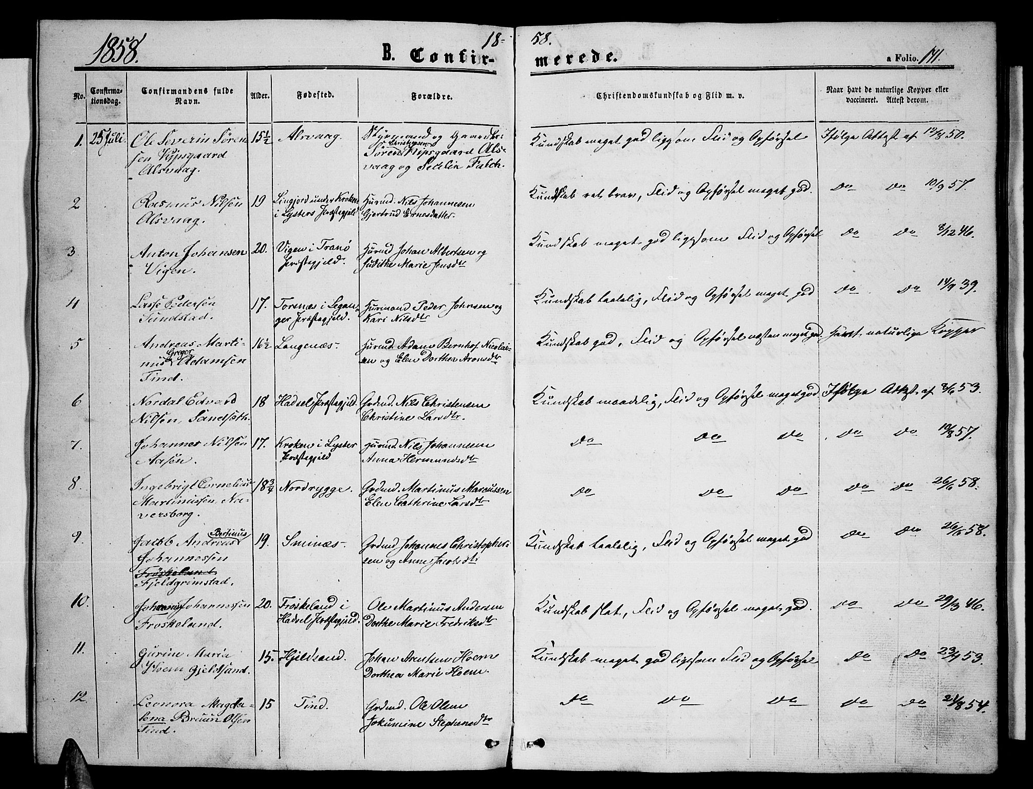 Ministerialprotokoller, klokkerbøker og fødselsregistre - Nordland, AV/SAT-A-1459/893/L1347: Klokkerbok nr. 893C02, 1858-1866, s. 141