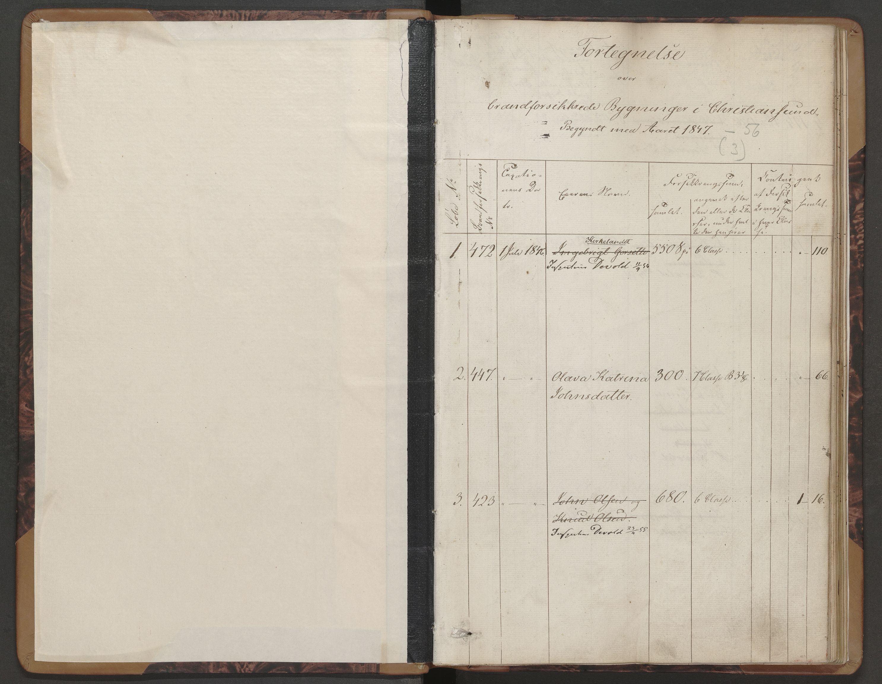 Kristiansund magistrat, AV/SAT-A-0032/K/L0023: Brannforsikringsprotokoll, 1846-1856