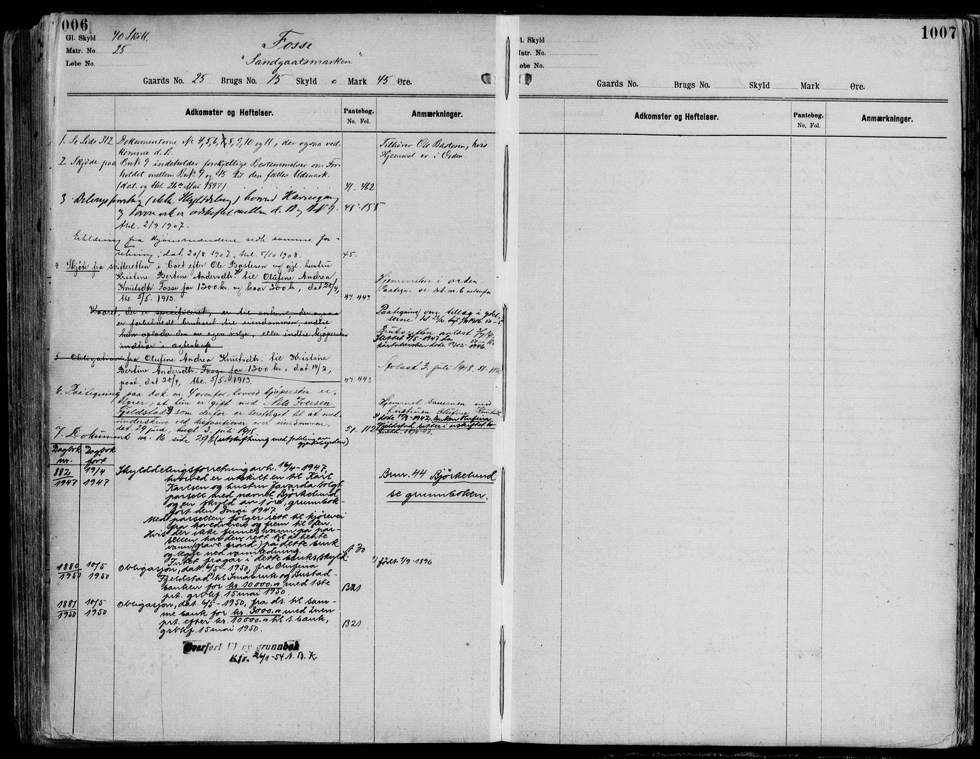 Nordhordland sorenskrivar, AV/SAB-A-2901/1/G/Ga/Gaaa/L0041: Panteregister nr. II.A.a.41, 1893-1952, s. 1006-1007