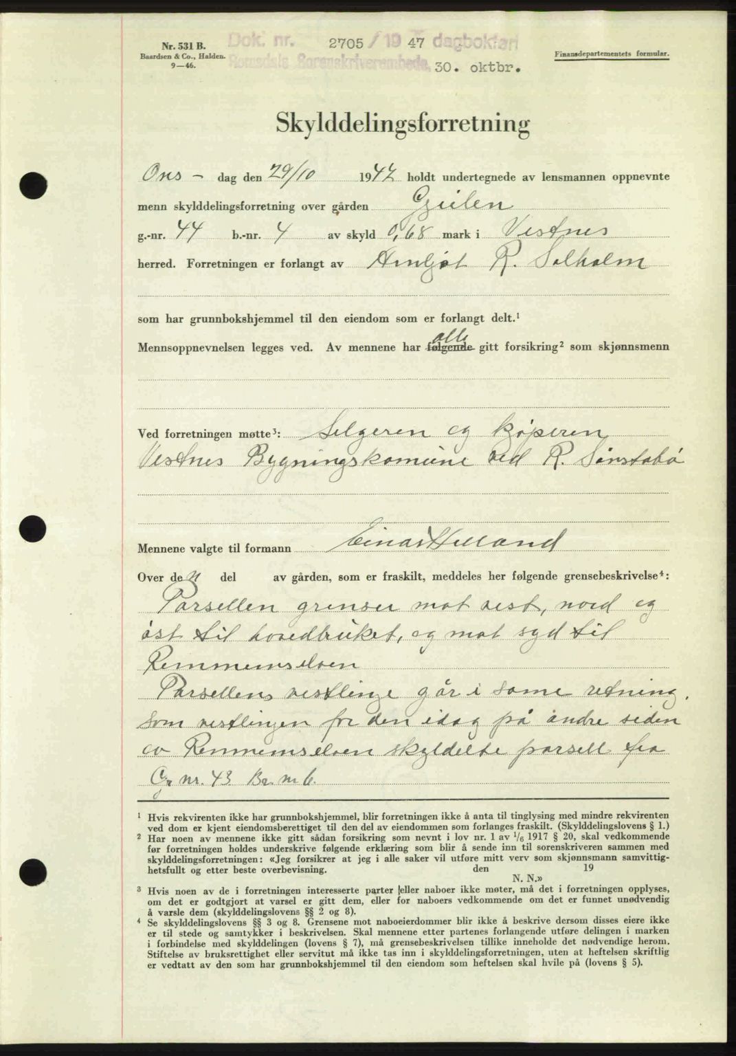 Romsdal sorenskriveri, SAT/A-4149/1/2/2C: Pantebok nr. A24, 1947-1947, Dagboknr: 2705/1947