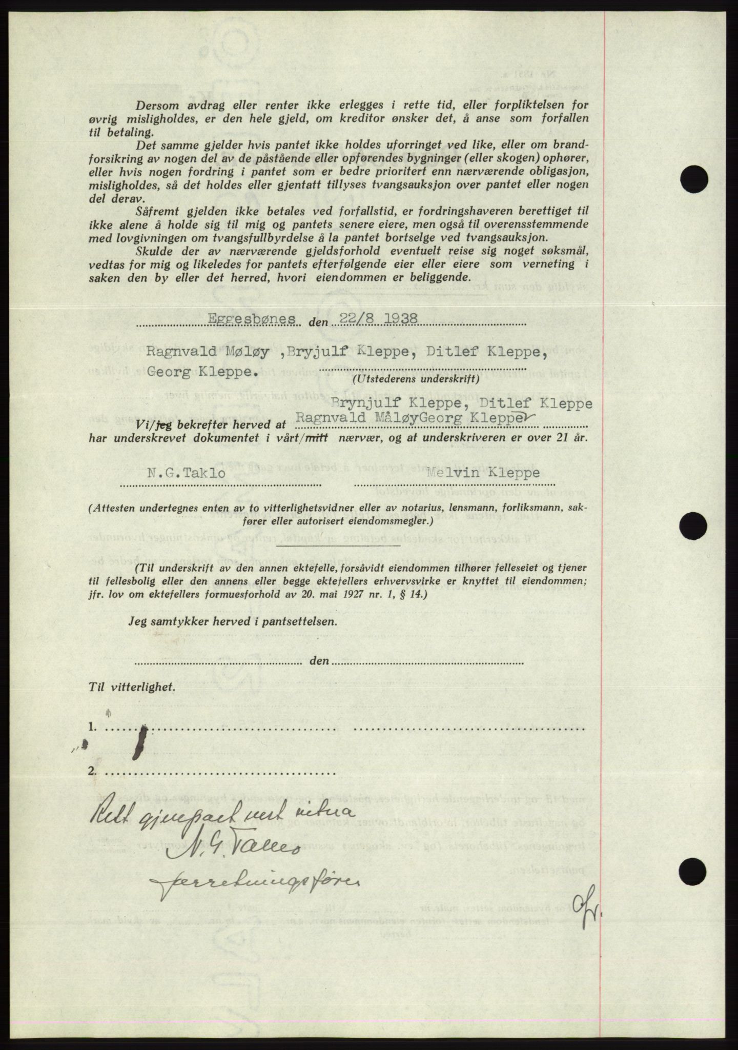 Søre Sunnmøre sorenskriveri, AV/SAT-A-4122/1/2/2C/L0066: Pantebok nr. 60, 1938-1938, Dagboknr: 1210/1938