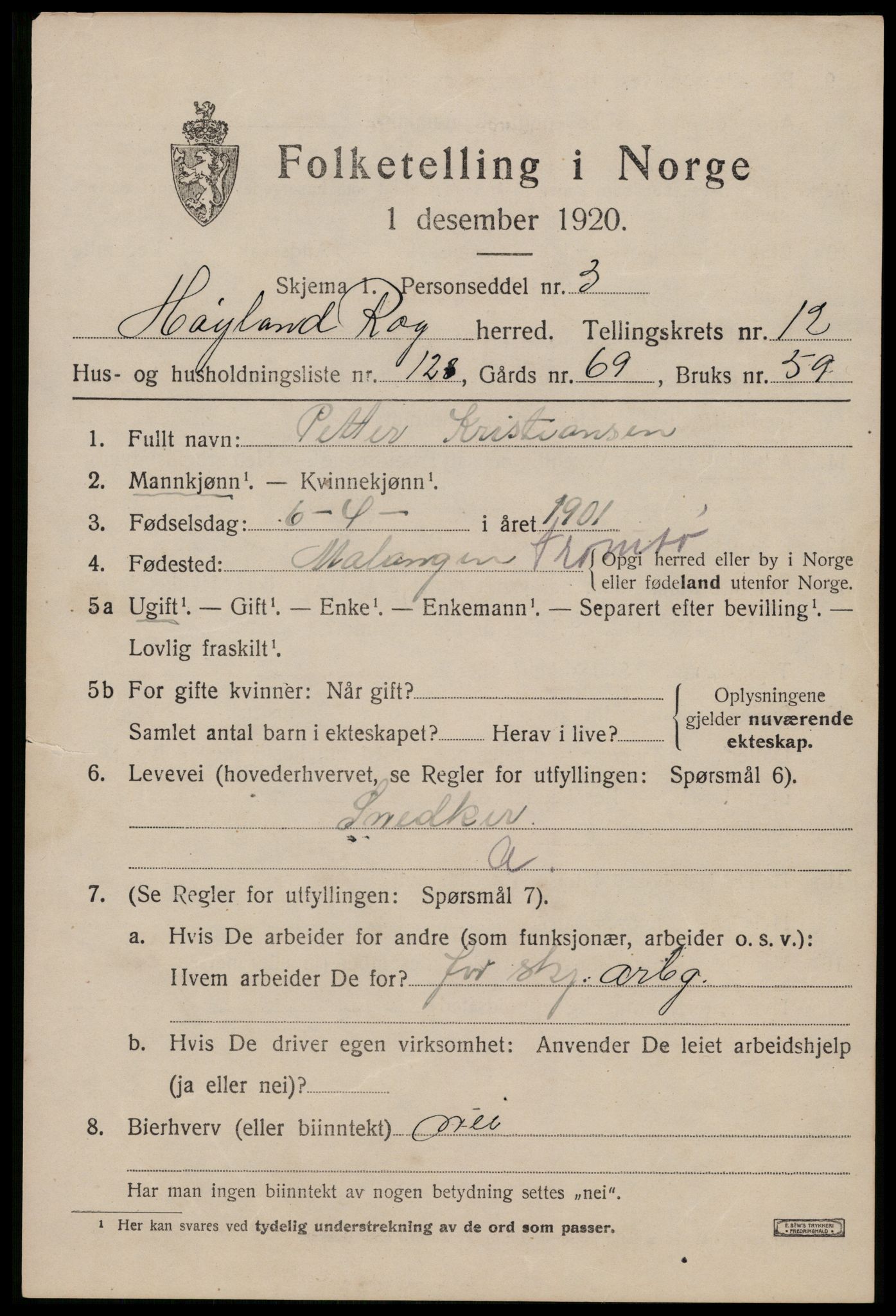 SAST, Folketelling 1920 for 1123 Høyland herred, 1920, s. 10830