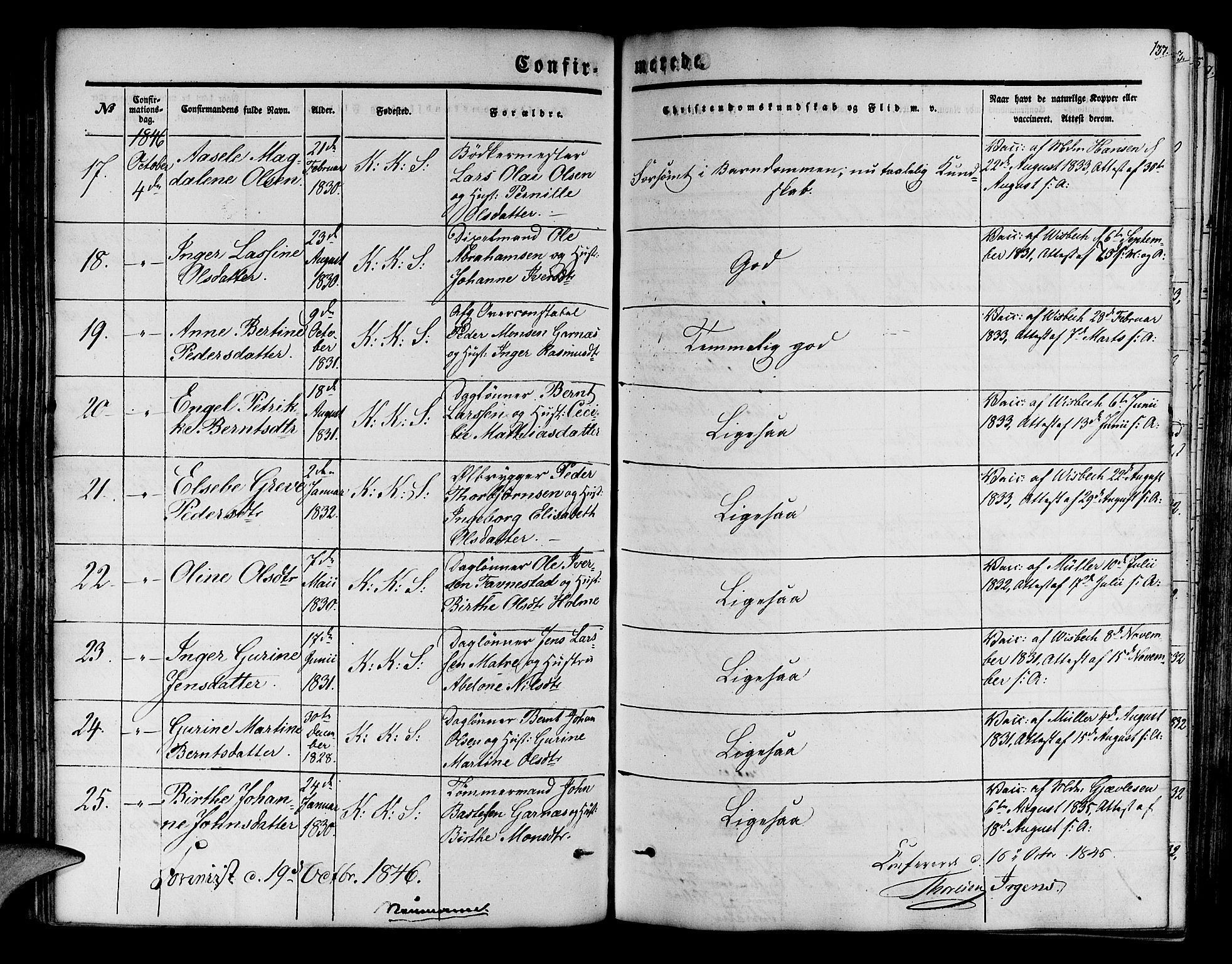 Korskirken sokneprestembete, AV/SAB-A-76101/H/Hab: Klokkerbok nr. C 1, 1839-1868, s. 137