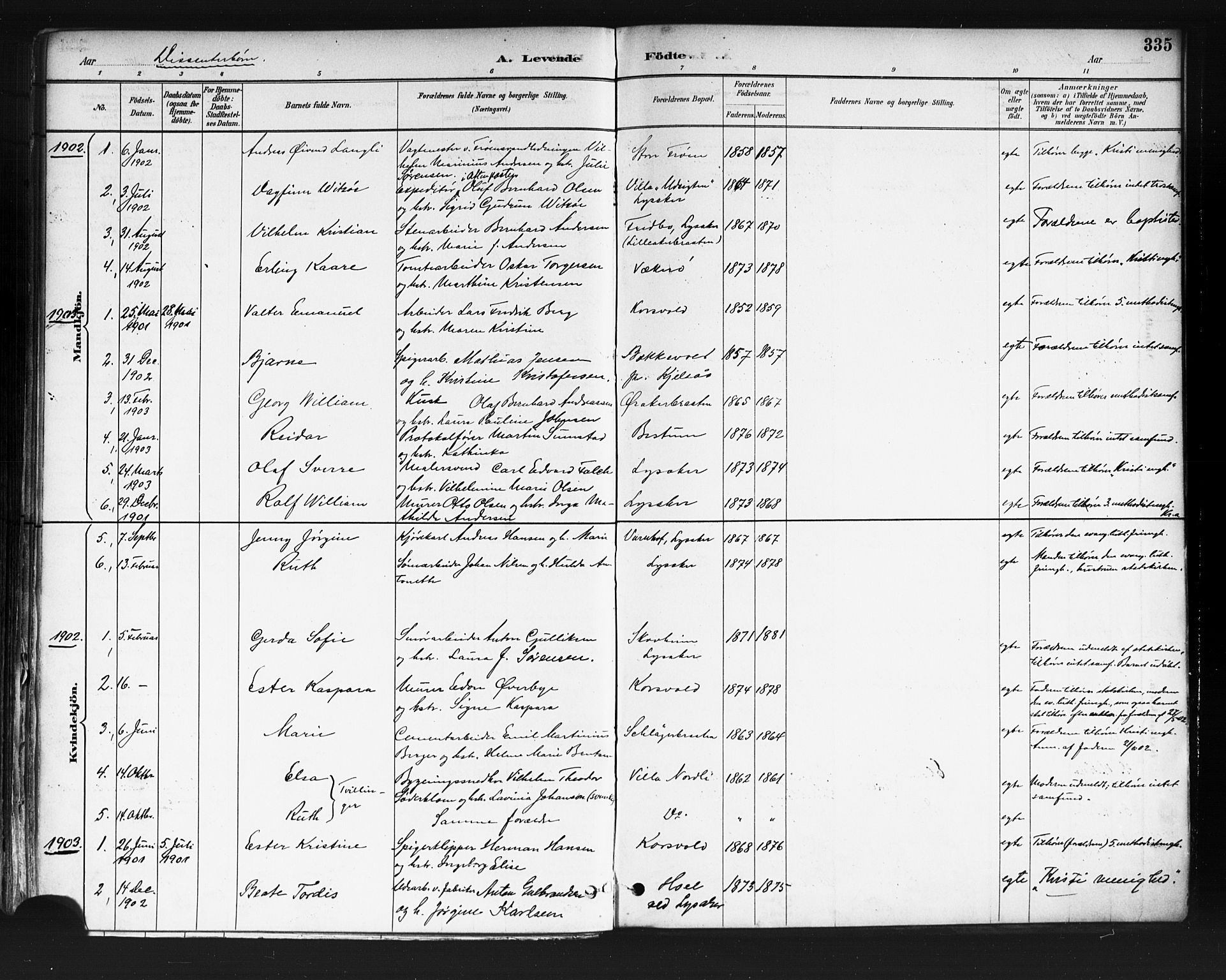 Vestre Aker prestekontor Kirkebøker, AV/SAO-A-10025/F/Fa/L0010: Ministerialbok nr. 10, 1886-1903, s. 335