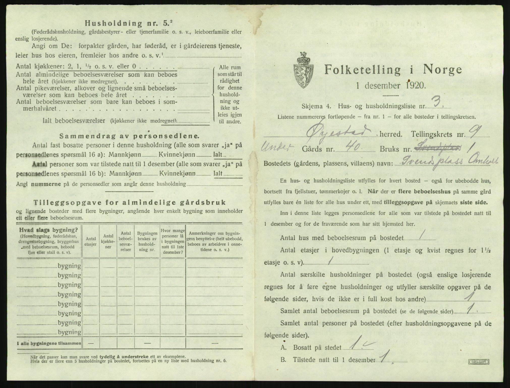 SAK, Folketelling 1920 for 0920 Øyestad herred, 1920, s. 888