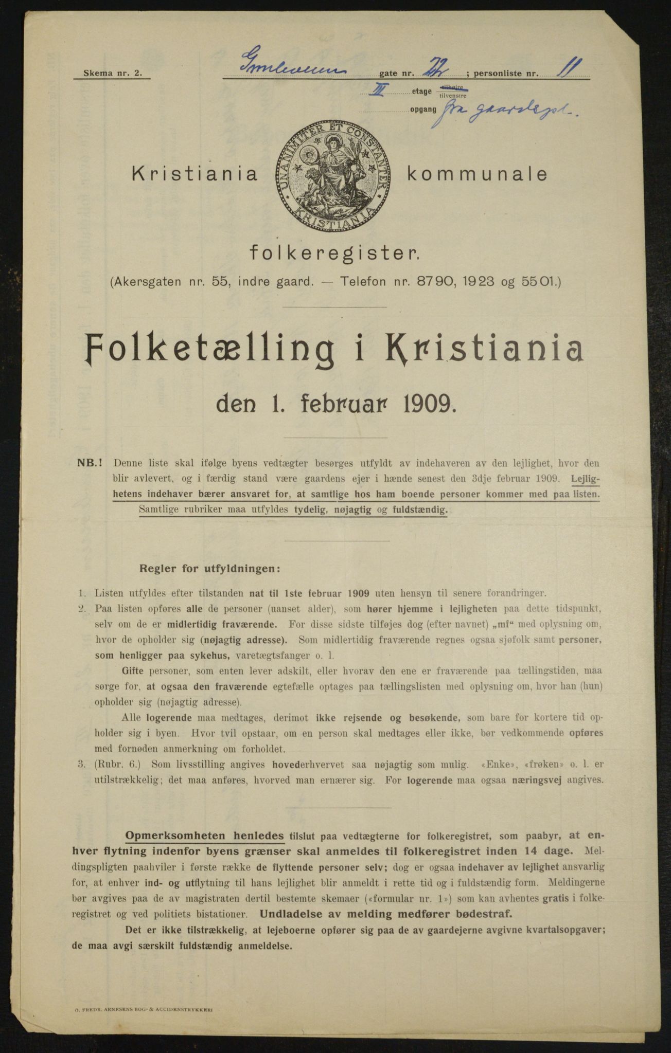 OBA, Kommunal folketelling 1.2.1909 for Kristiania kjøpstad, 1909, s. 26564