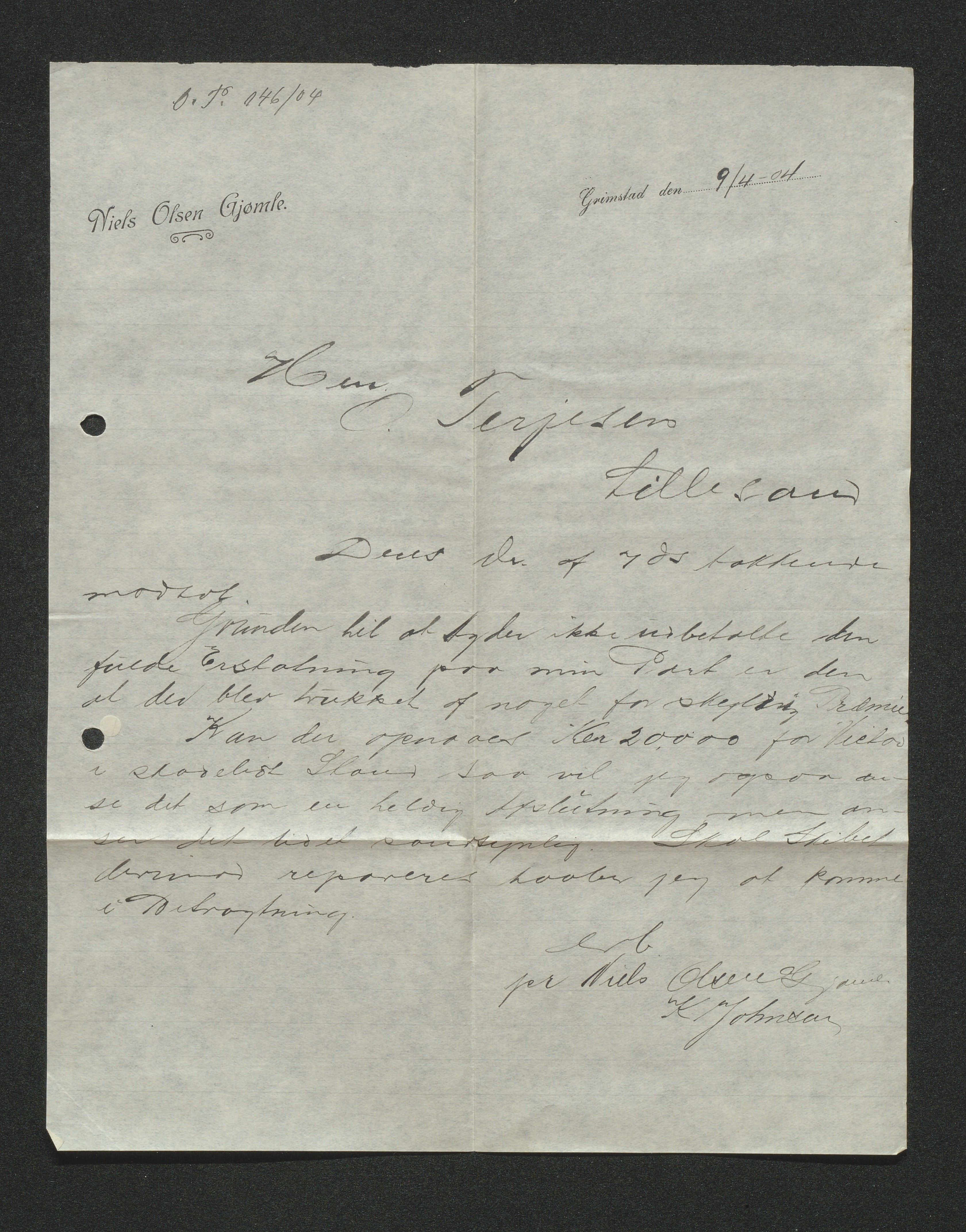 O. Terjesens rederi, AAKS/PA-2525/E/E01/L0013: Korrespondanse, 1904-1905