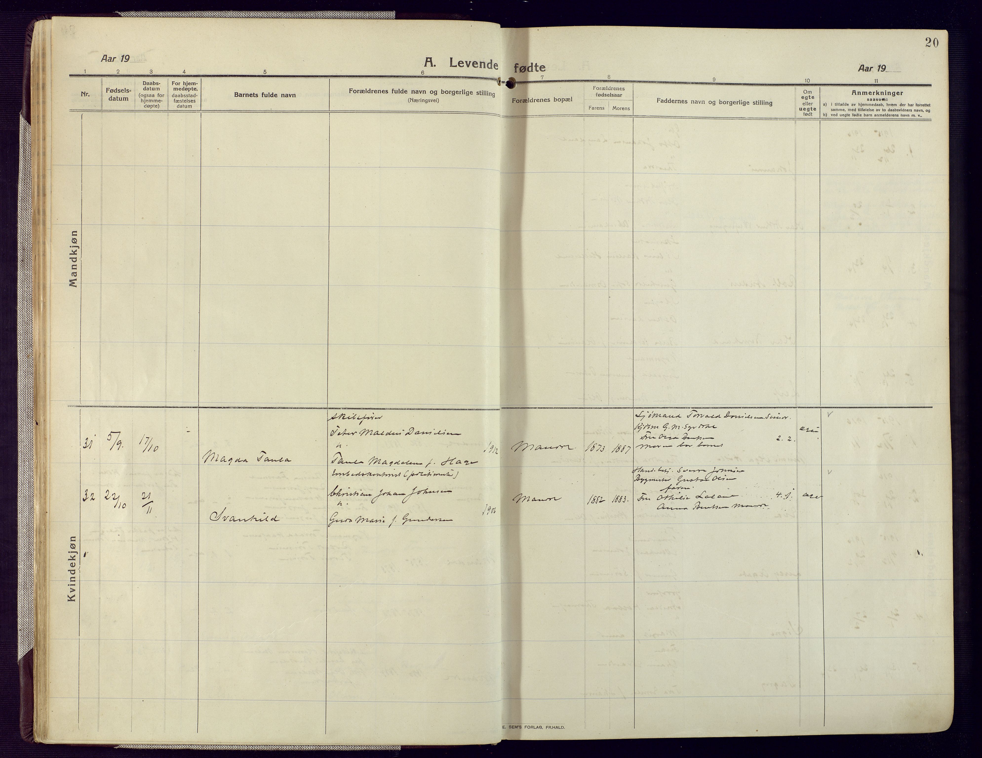 Mandal sokneprestkontor, SAK/1111-0030/F/Fa/Fac/L0001: Ministerialbok nr. A 1, 1913-1925, s. 20