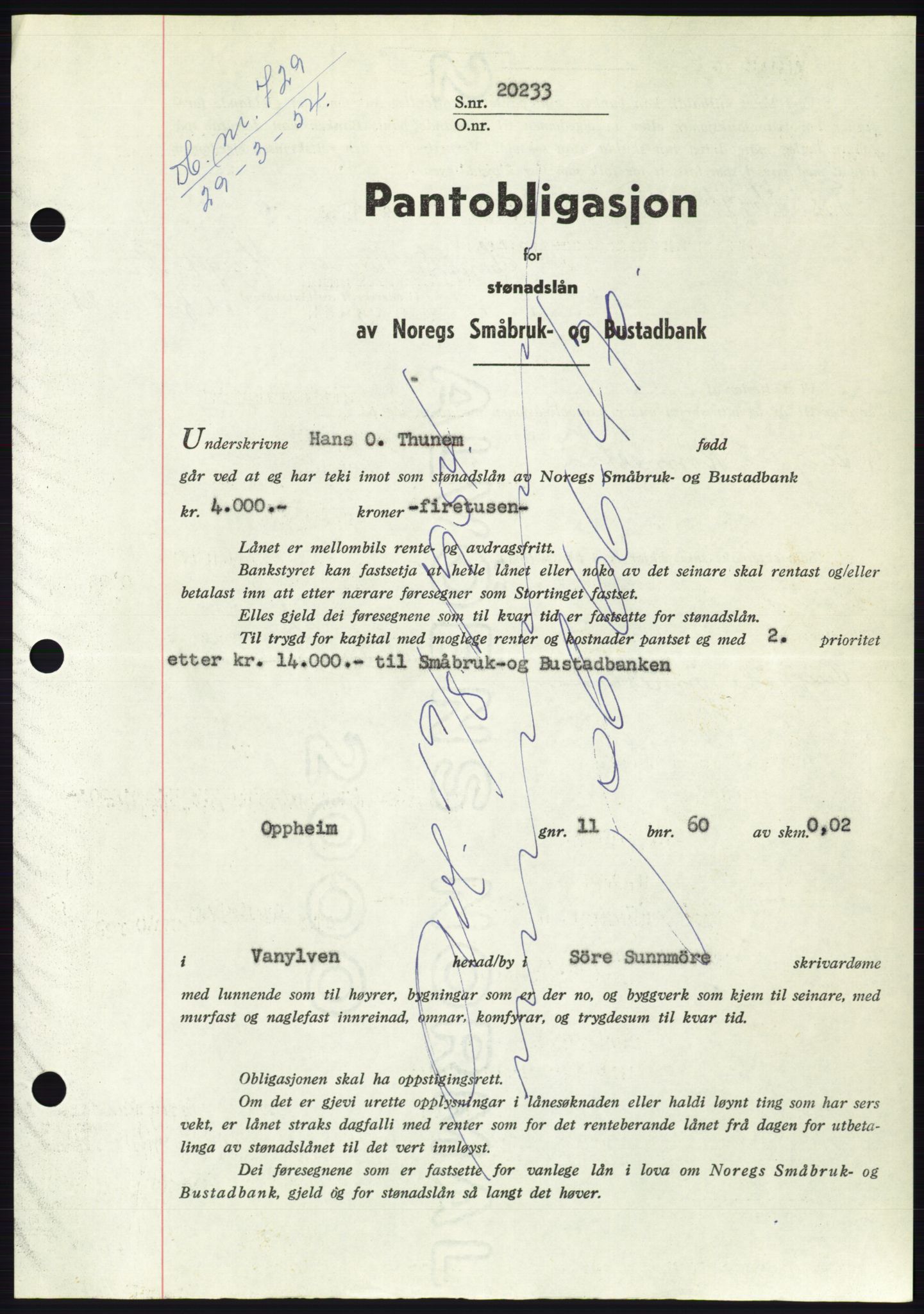 Søre Sunnmøre sorenskriveri, AV/SAT-A-4122/1/2/2C/L0124: Pantebok nr. 12B, 1953-1954, Dagboknr: 729/1954
