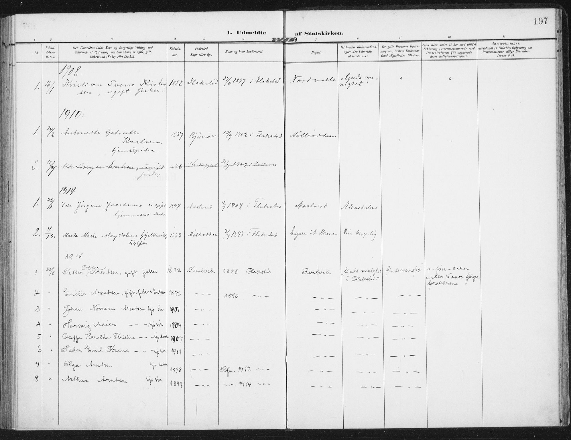 Ministerialprotokoller, klokkerbøker og fødselsregistre - Nordland, AV/SAT-A-1459/885/L1206: Ministerialbok nr. 885A07, 1905-1915, s. 197