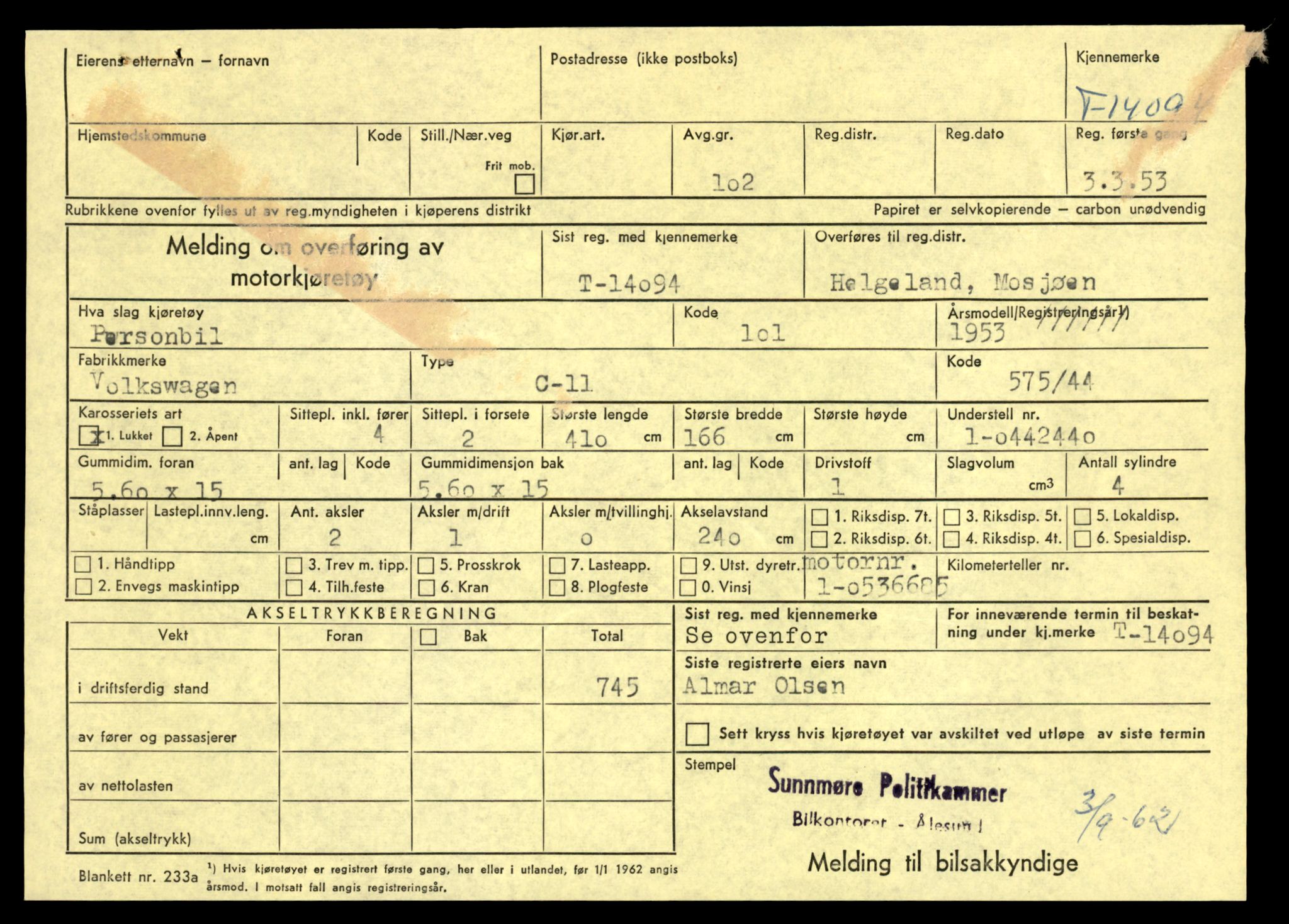 Møre og Romsdal vegkontor - Ålesund trafikkstasjon, AV/SAT-A-4099/F/Fe/L0043: Registreringskort for kjøretøy T 14080 - T 14204, 1927-1998, s. 303