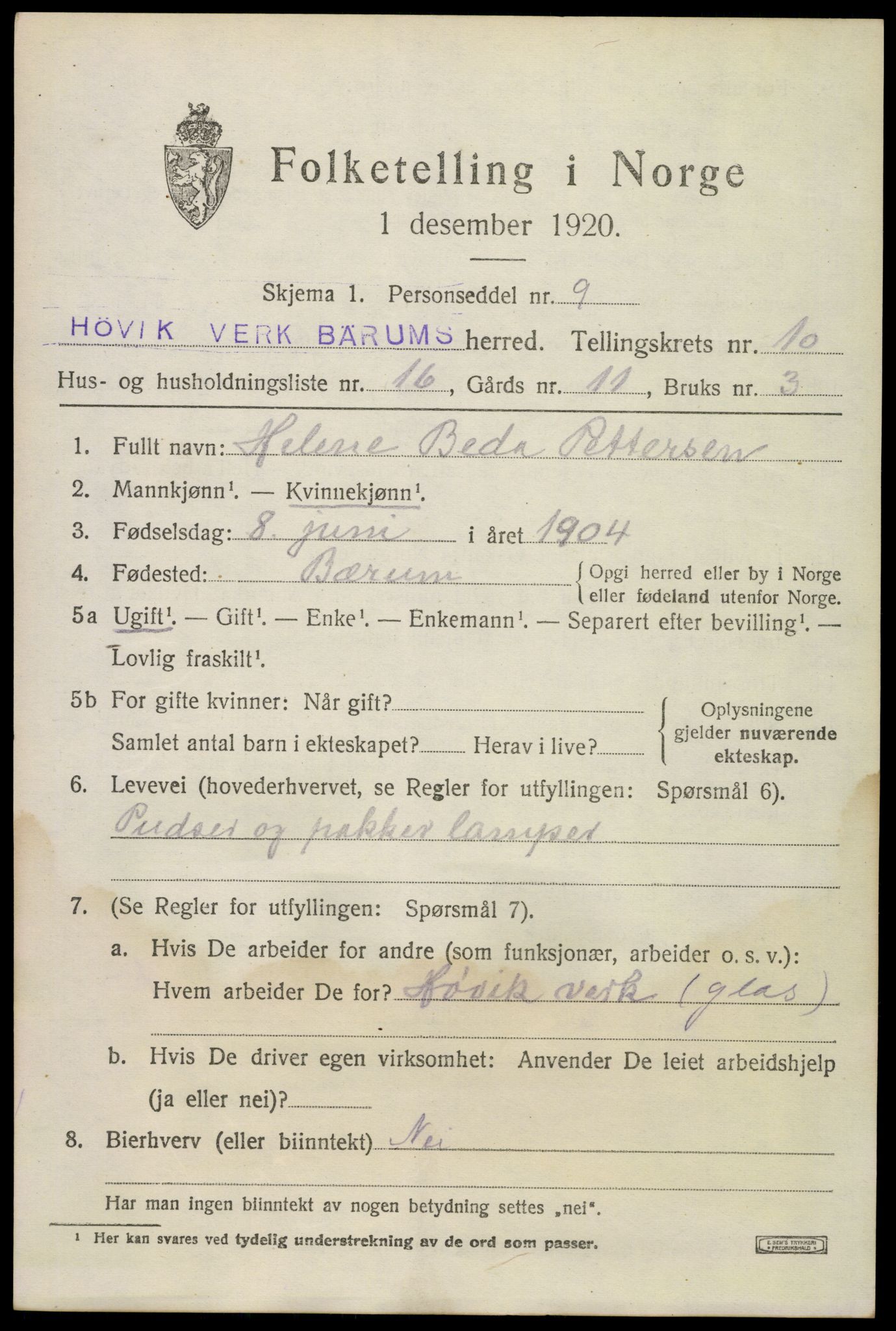 SAO, Folketelling 1920 for 0219 Bærum herred, 1920, s. 23390