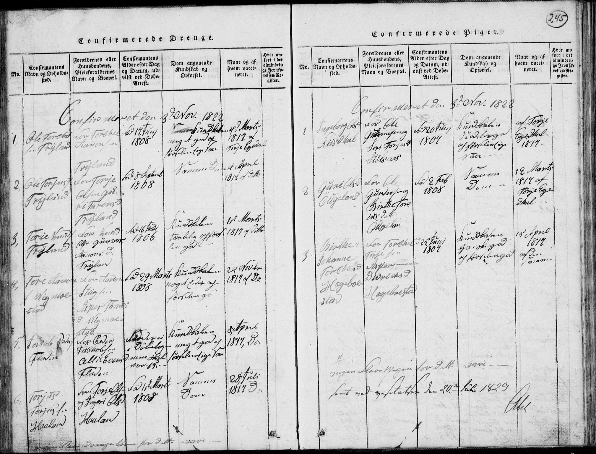 Nord-Audnedal sokneprestkontor, SAK/1111-0032/F/Fb/Fbb/L0001: Klokkerbok nr. B 1, 1816-1858, s. 245