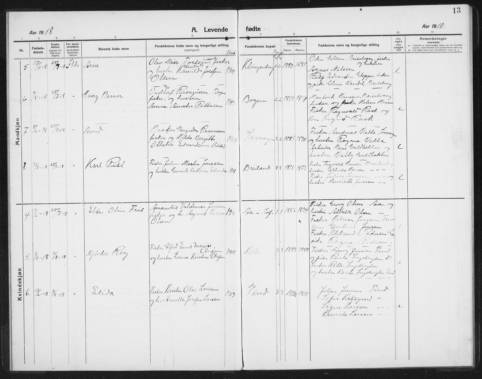 Ministerialprotokoller, klokkerbøker og fødselsregistre - Nordland, AV/SAT-A-1459/886/L1226: Klokkerbok nr. 886C03, 1916-1935, s. 13