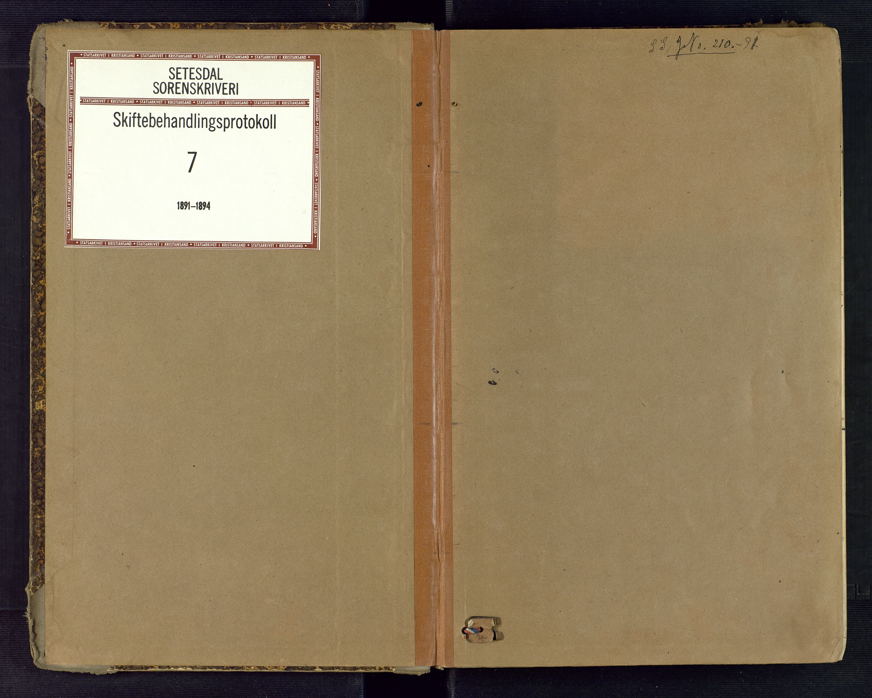Setesdal sorenskriveri, SAK/1221-0011/H/Hc/L0035: Skifteforhandlingsprotokoll nr 7, 1891-1894