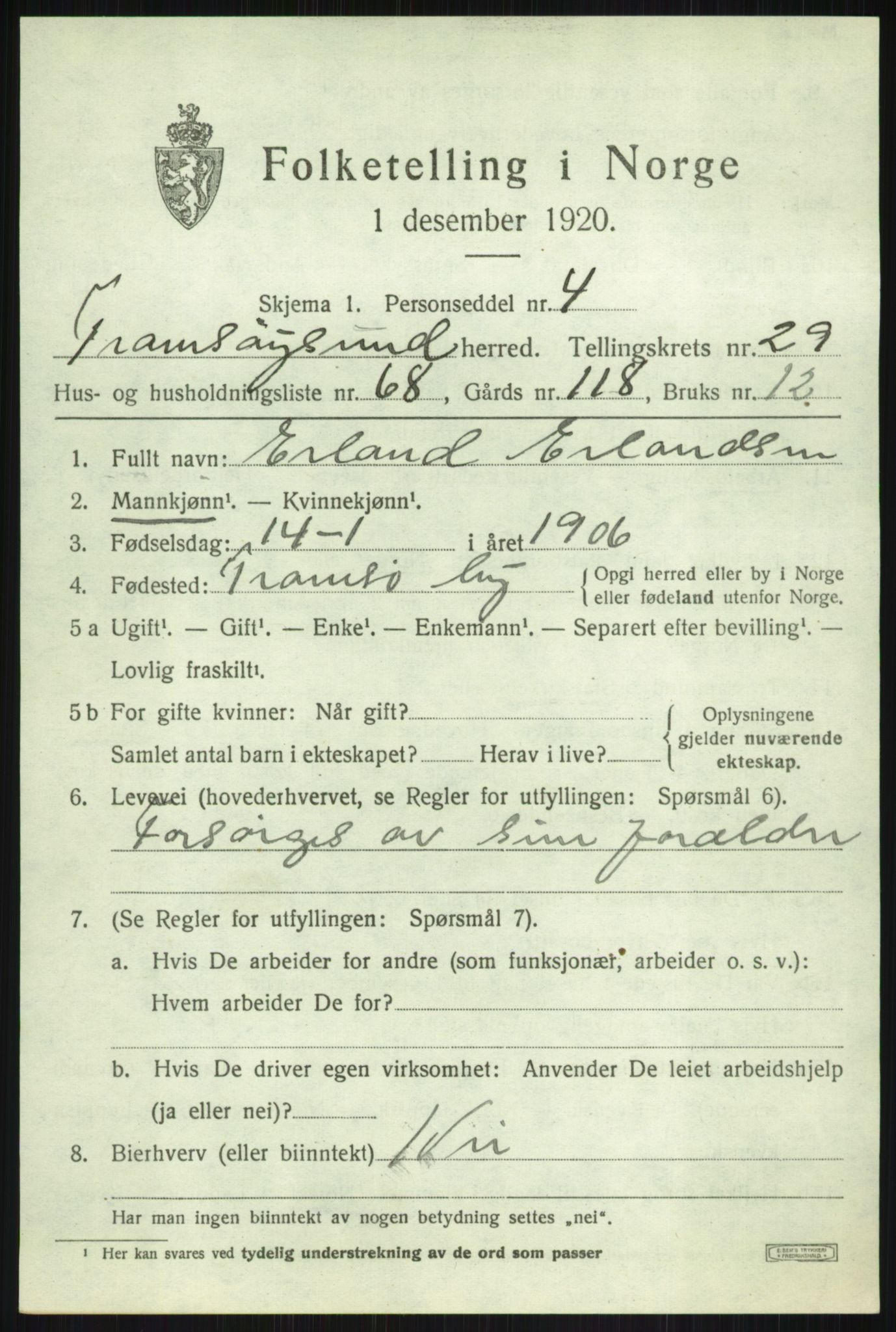 SATØ, Folketelling 1920 for 1934 Tromsøysund herred, 1920, s. 14208