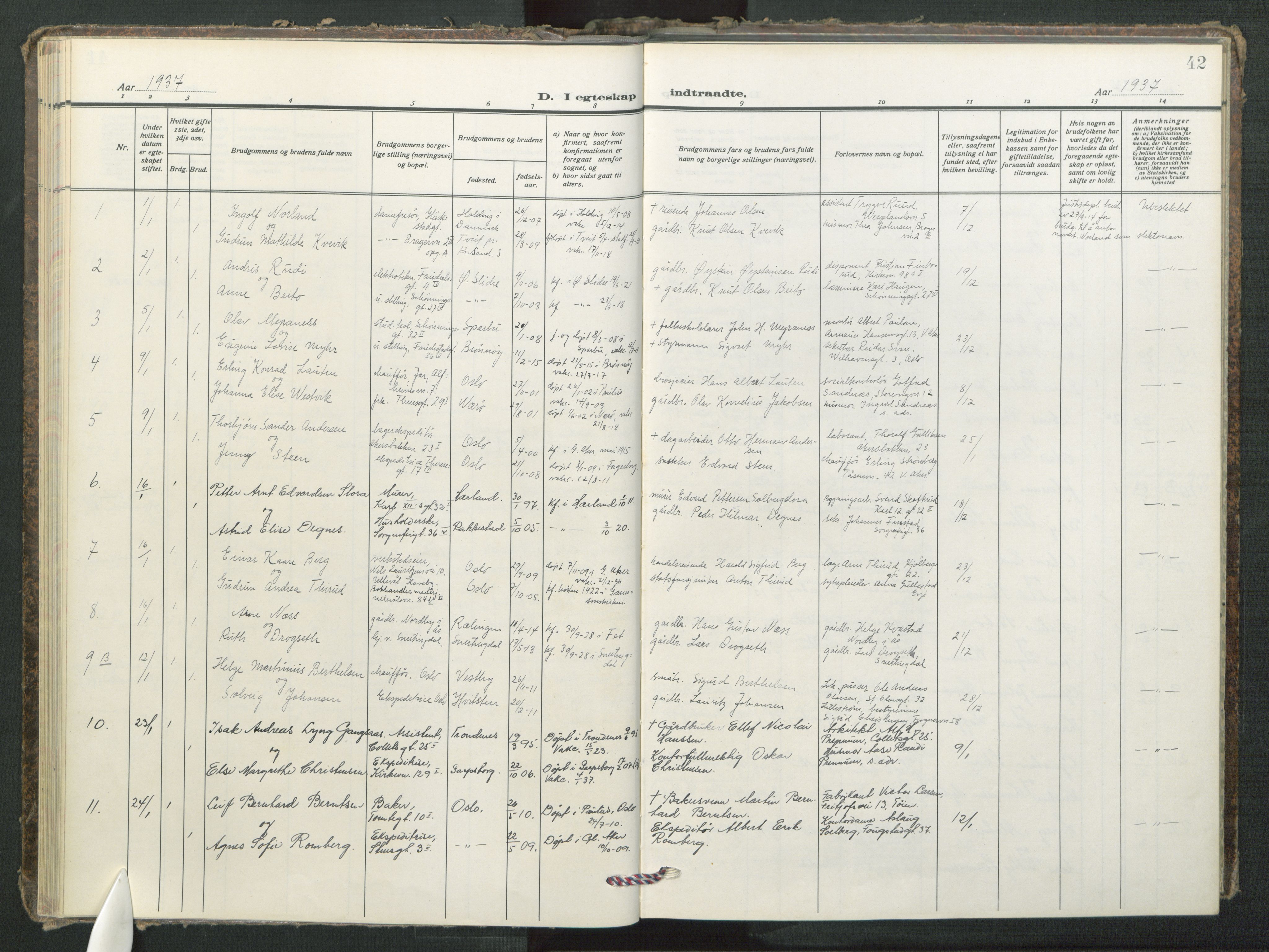 Fagerborg prestekontor Kirkebøker, AV/SAO-A-10844/F/Fa/L0009: Ministerialbok nr. 9, 1934-1945, s. 42