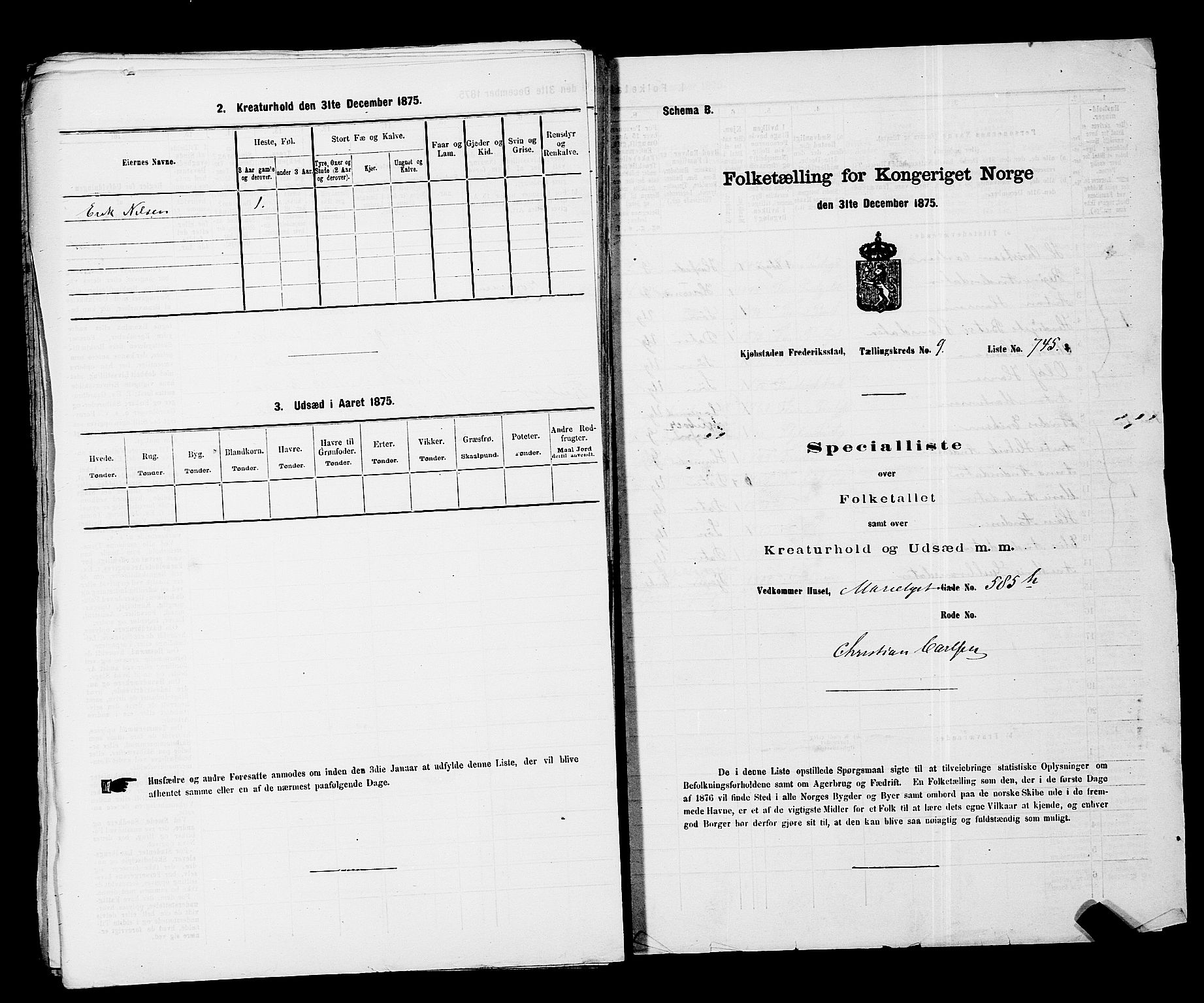 RA, Folketelling 1875 for 0103B Fredrikstad prestegjeld, Fredrikstad kjøpstad, 1875, s. 1705