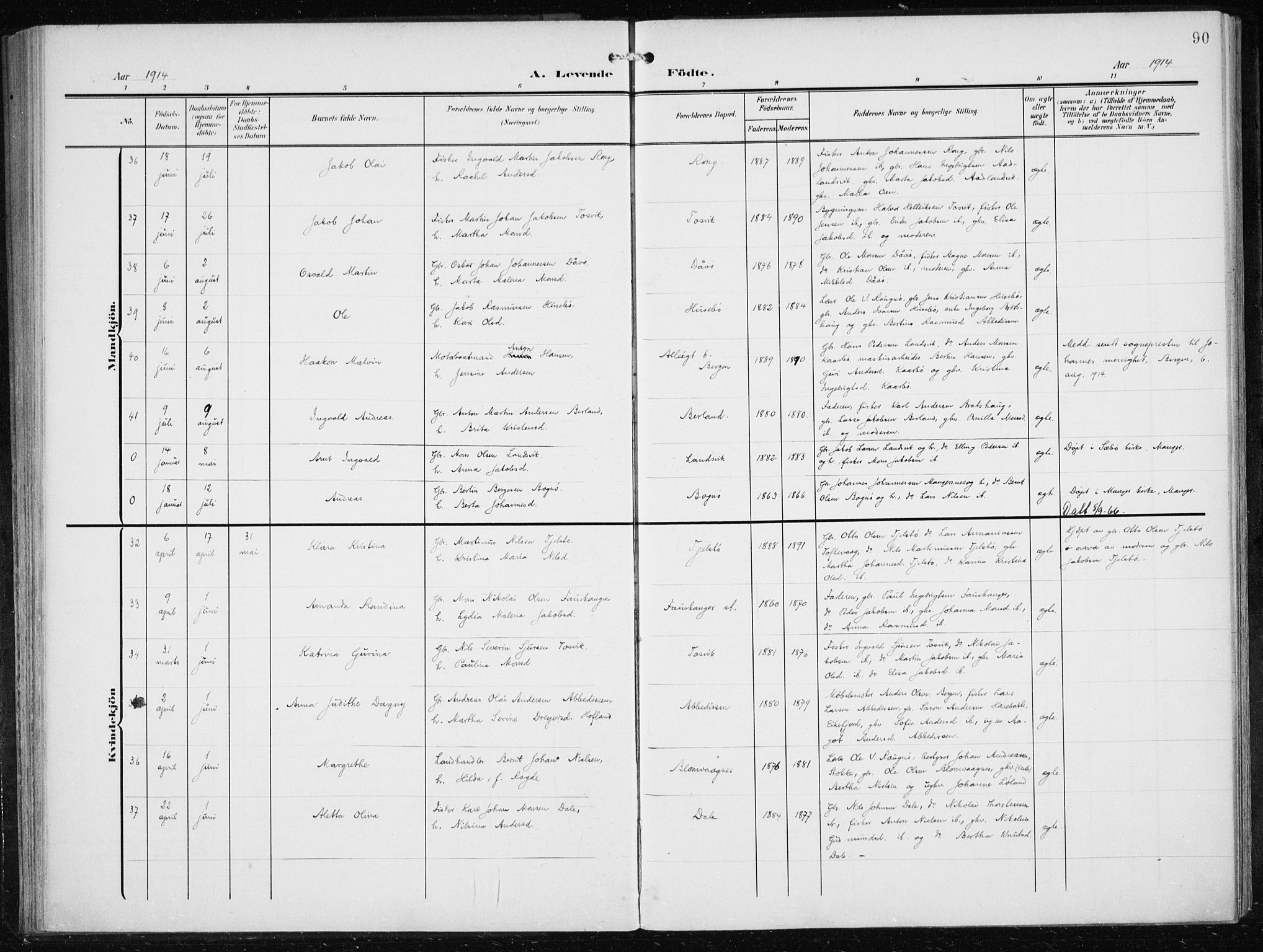 Herdla Sokneprestembete, AV/SAB-A-75701/H/Haa: Ministerialbok nr. A 5, 1905-1918, s. 90