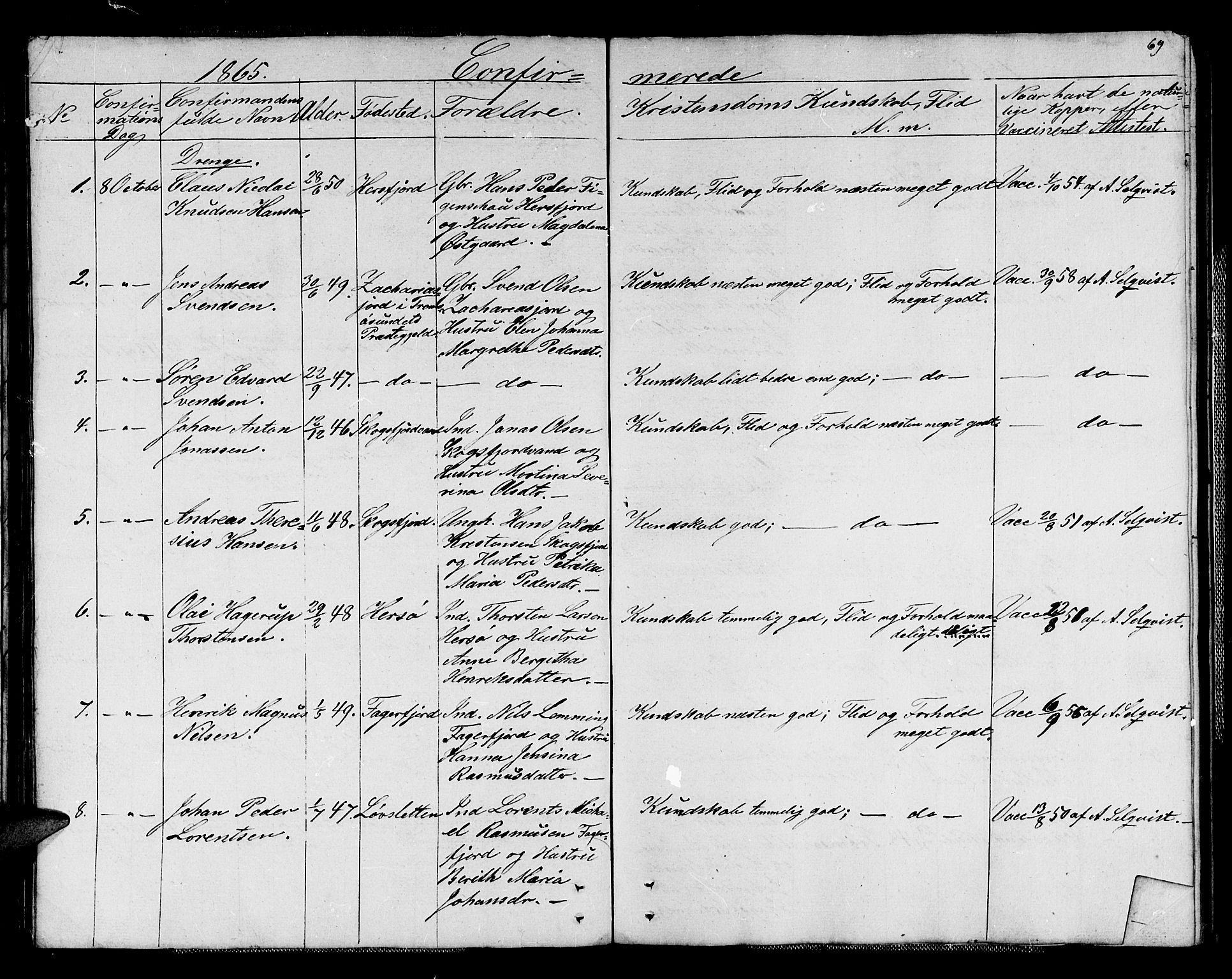 Karlsøy sokneprestembete, AV/SATØ-S-1299/H/Ha/Hab/L0004klokker: Klokkerbok nr. 4, 1845-1870, s. 69