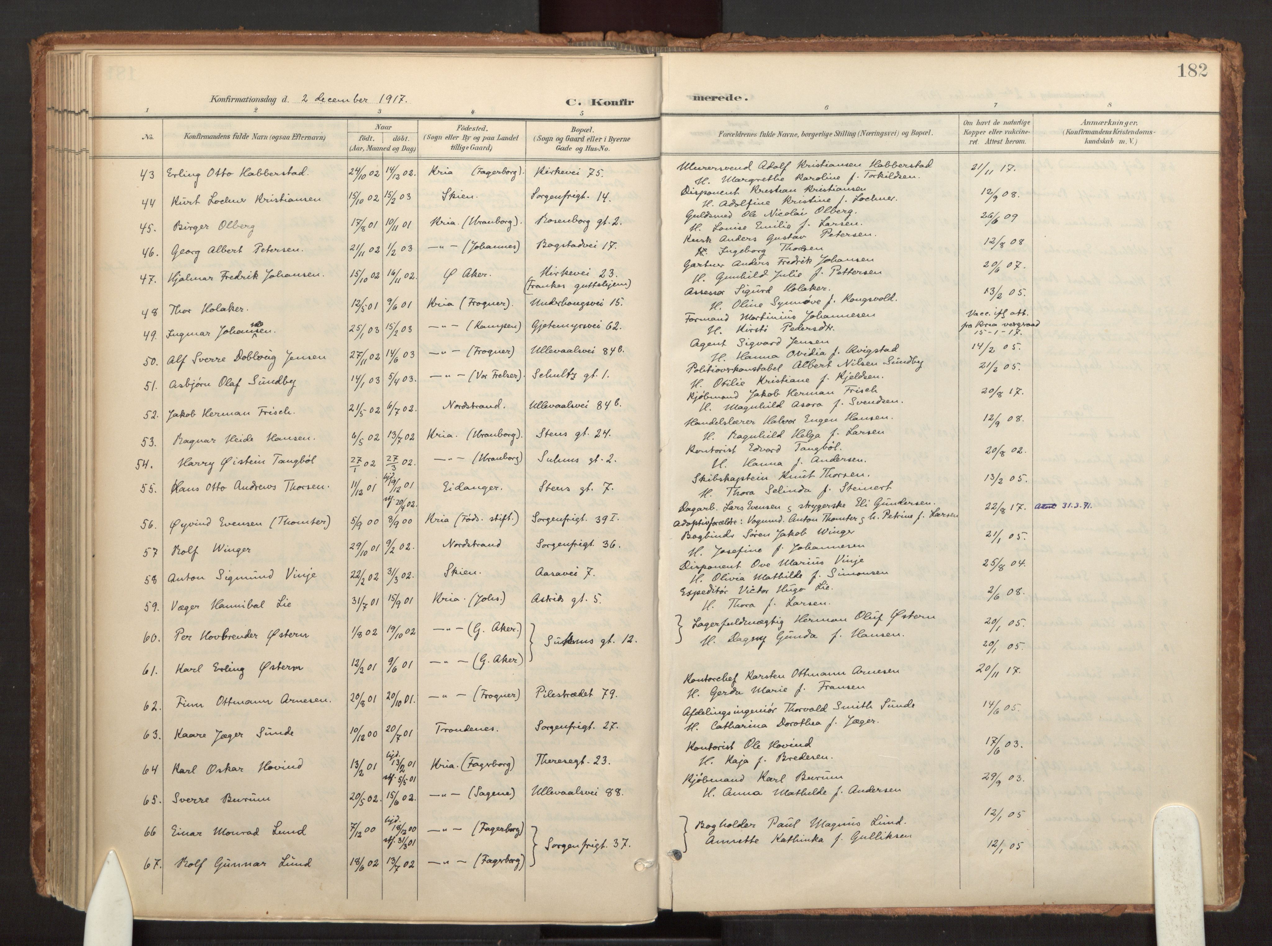 Fagerborg prestekontor Kirkebøker, AV/SAO-A-10844/F/Fa/L0002: Ministerialbok nr. 2, 1898-1918, s. 182
