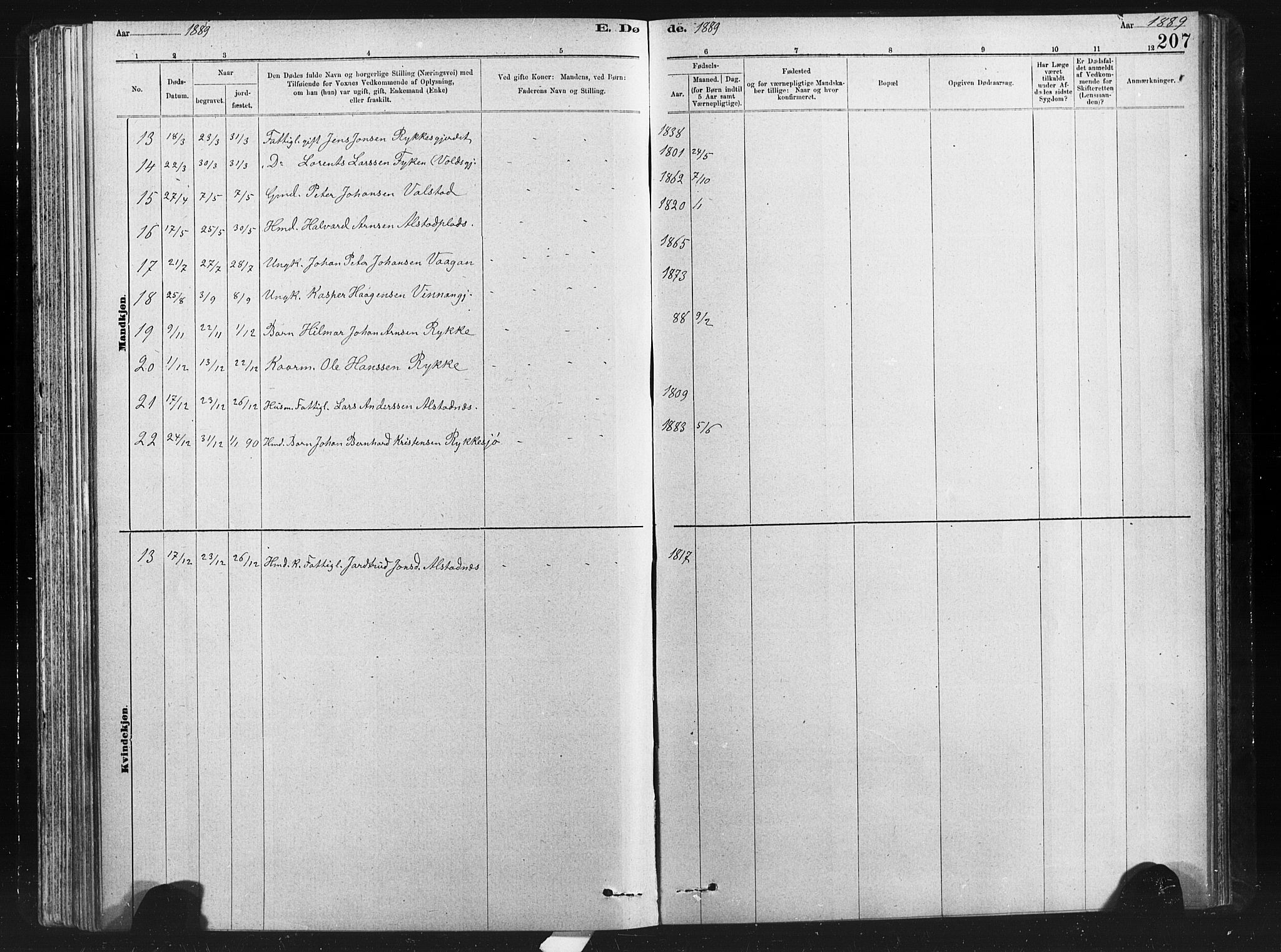 Ministerialprotokoller, klokkerbøker og fødselsregistre - Nord-Trøndelag, SAT/A-1458/712/L0103: Klokkerbok nr. 712C01, 1878-1917, s. 207