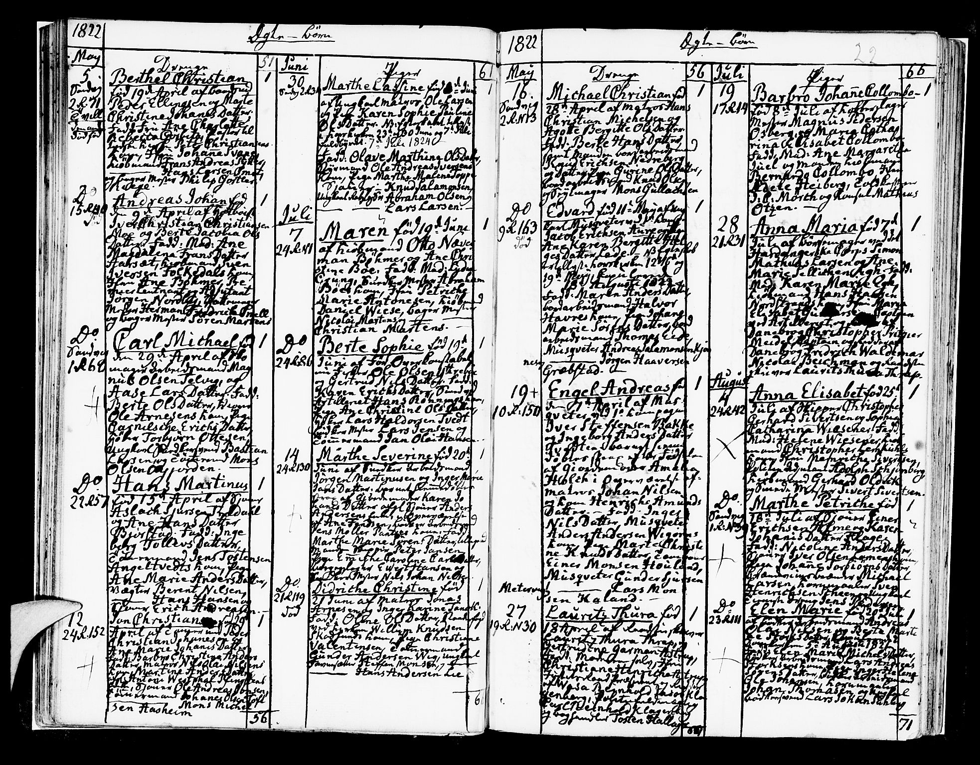 Korskirken sokneprestembete, SAB/A-76101/H/Hab: Klokkerbok nr. A 4, 1820-1832, s. 22