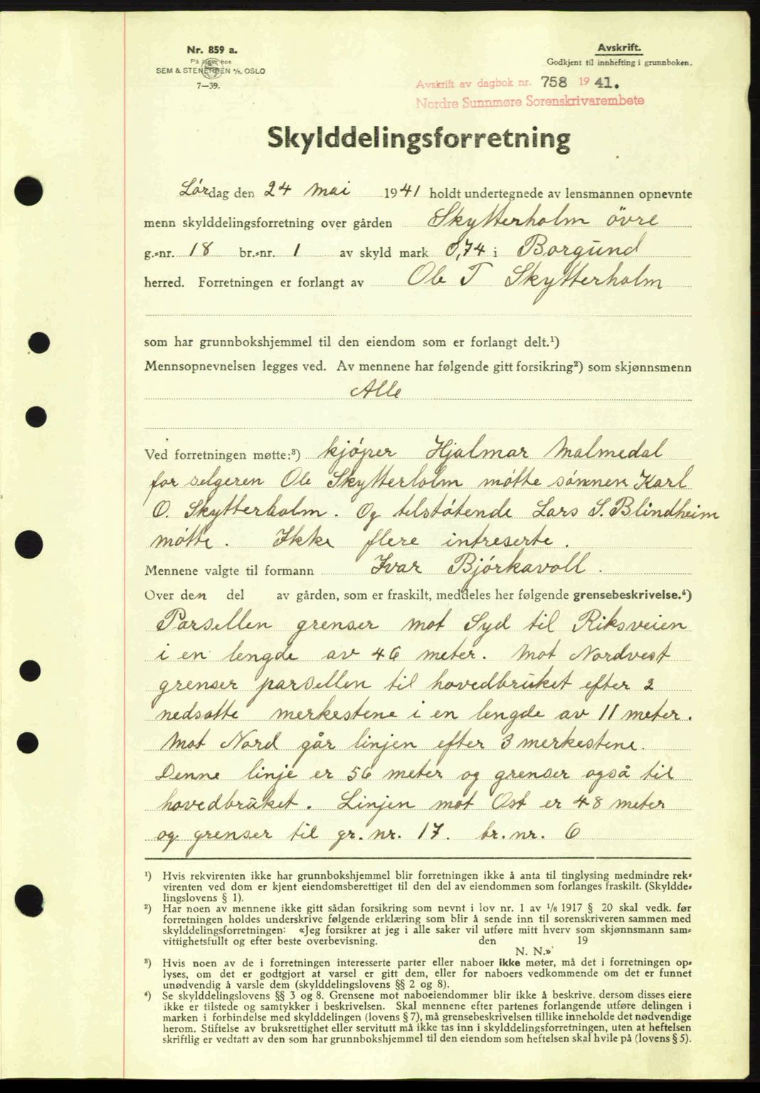 Nordre Sunnmøre sorenskriveri, SAT/A-0006/1/2/2C/2Ca: Pantebok nr. A11, 1941-1941, Dagboknr: 758/1941