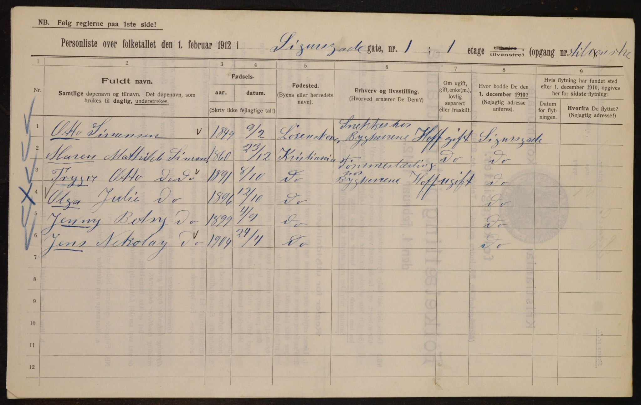 OBA, Kommunal folketelling 1.2.1912 for Kristiania, 1912, s. 95022