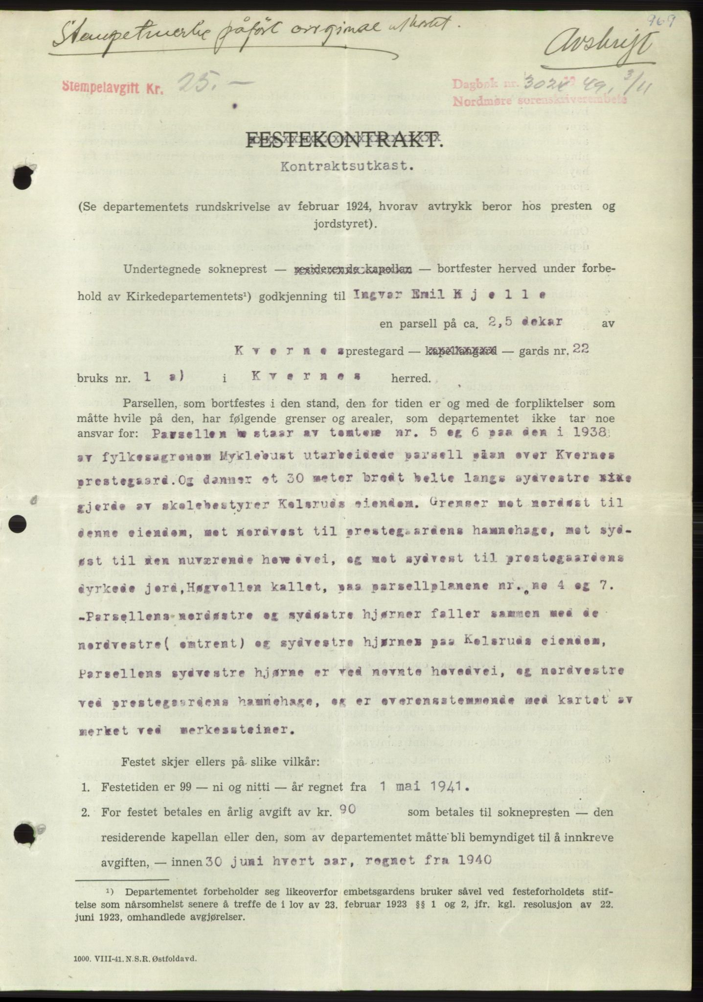 Nordmøre sorenskriveri, SAT/A-4132/1/2/2Ca: Pantebok nr. B102, 1949-1949, Dagboknr: 3024/1949