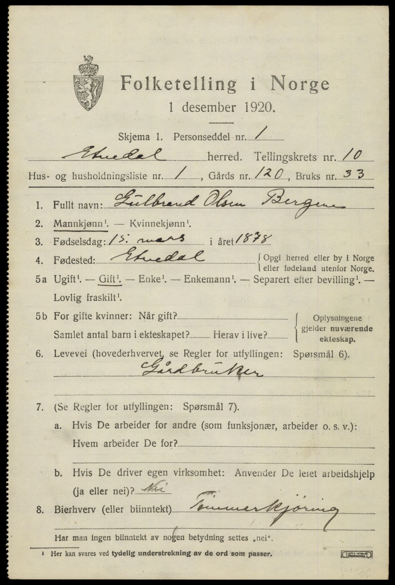 SAH, Folketelling 1920 for 0541 Etnedal herred, 1920, s. 4404