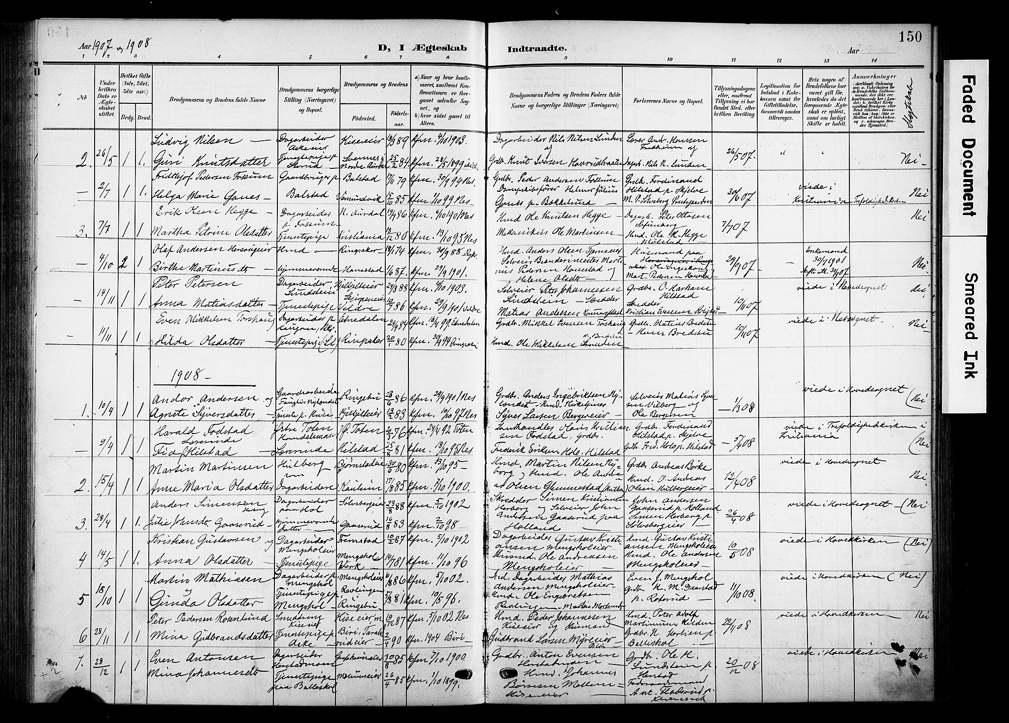 Nes prestekontor, Hedmark, AV/SAH-PREST-020/K/Ka/L0013: Ministerialbok nr. 13, 1906-1924, s. 150