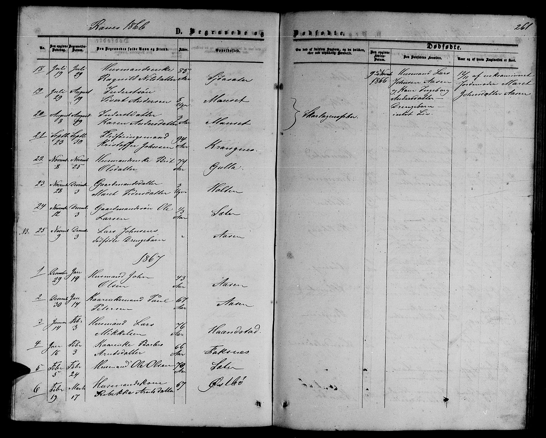 Ministerialprotokoller, klokkerbøker og fødselsregistre - Møre og Romsdal, AV/SAT-A-1454/595/L1051: Klokkerbok nr. 595C03, 1866-1891, s. 261