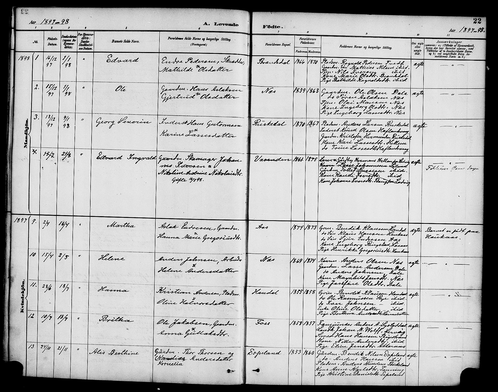 Hyllestad sokneprestembete, AV/SAB-A-80401: Ministerialbok nr. C 1, 1886-1904, s. 22