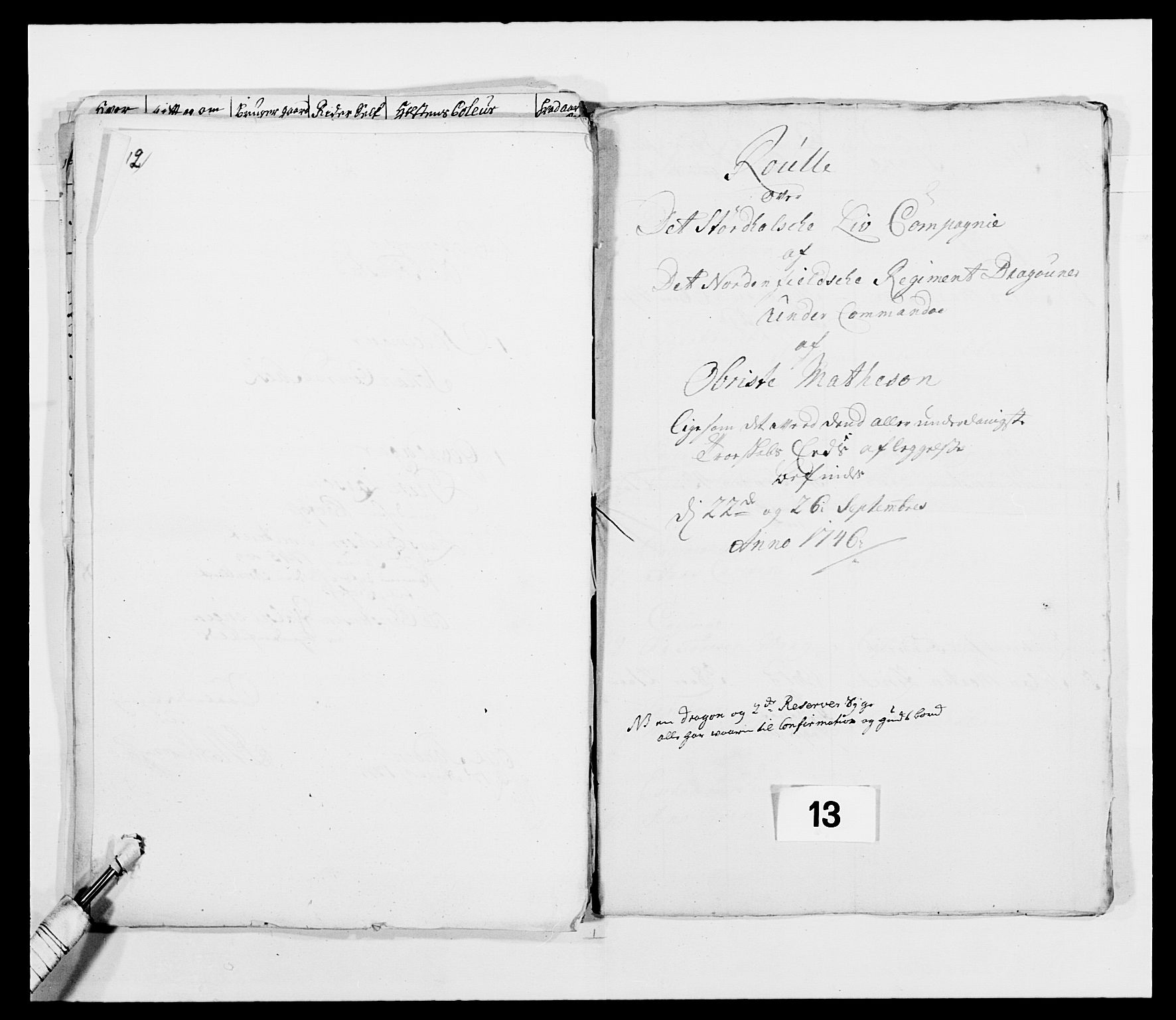 Kommanderende general (KG I) med Det norske krigsdirektorium, AV/RA-EA-5419/E/Ea/L0482: Nordafjelske dragonregiment, 1718-1761, s. 128