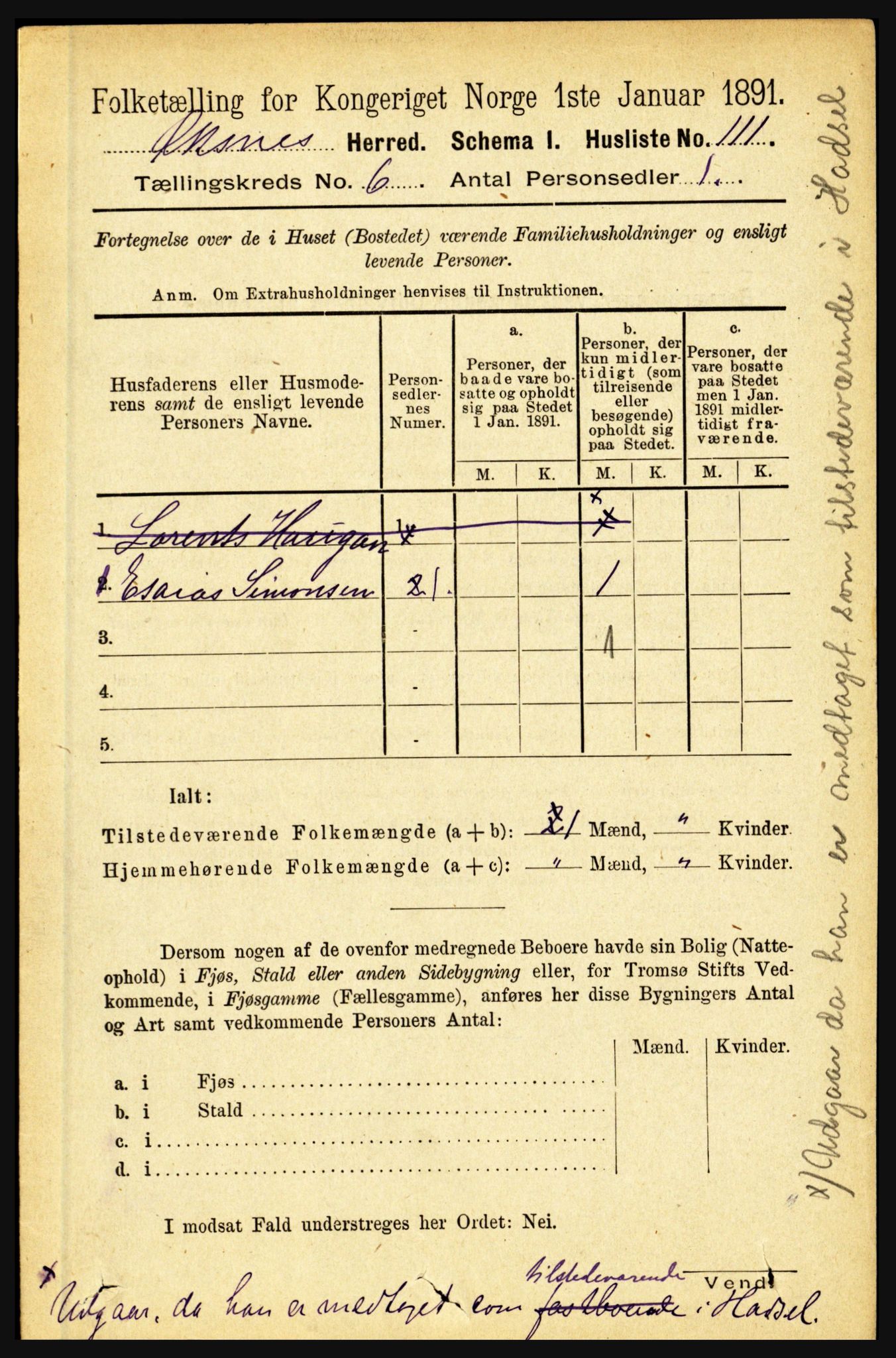 RA, Folketelling 1891 for 1868 Øksnes herred, 1891, s. 2616