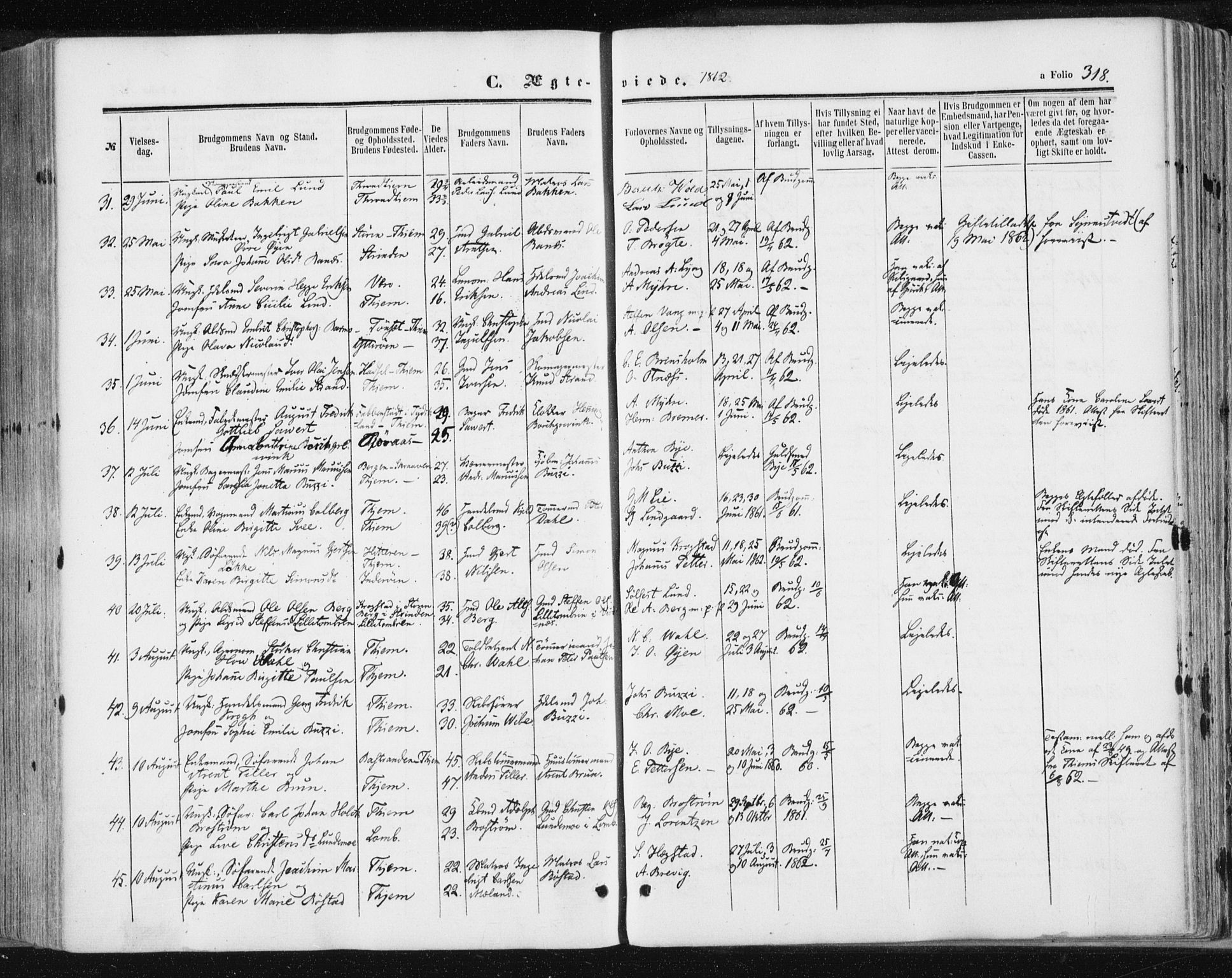 Ministerialprotokoller, klokkerbøker og fødselsregistre - Sør-Trøndelag, SAT/A-1456/602/L0115: Ministerialbok nr. 602A13, 1860-1872, s. 318
