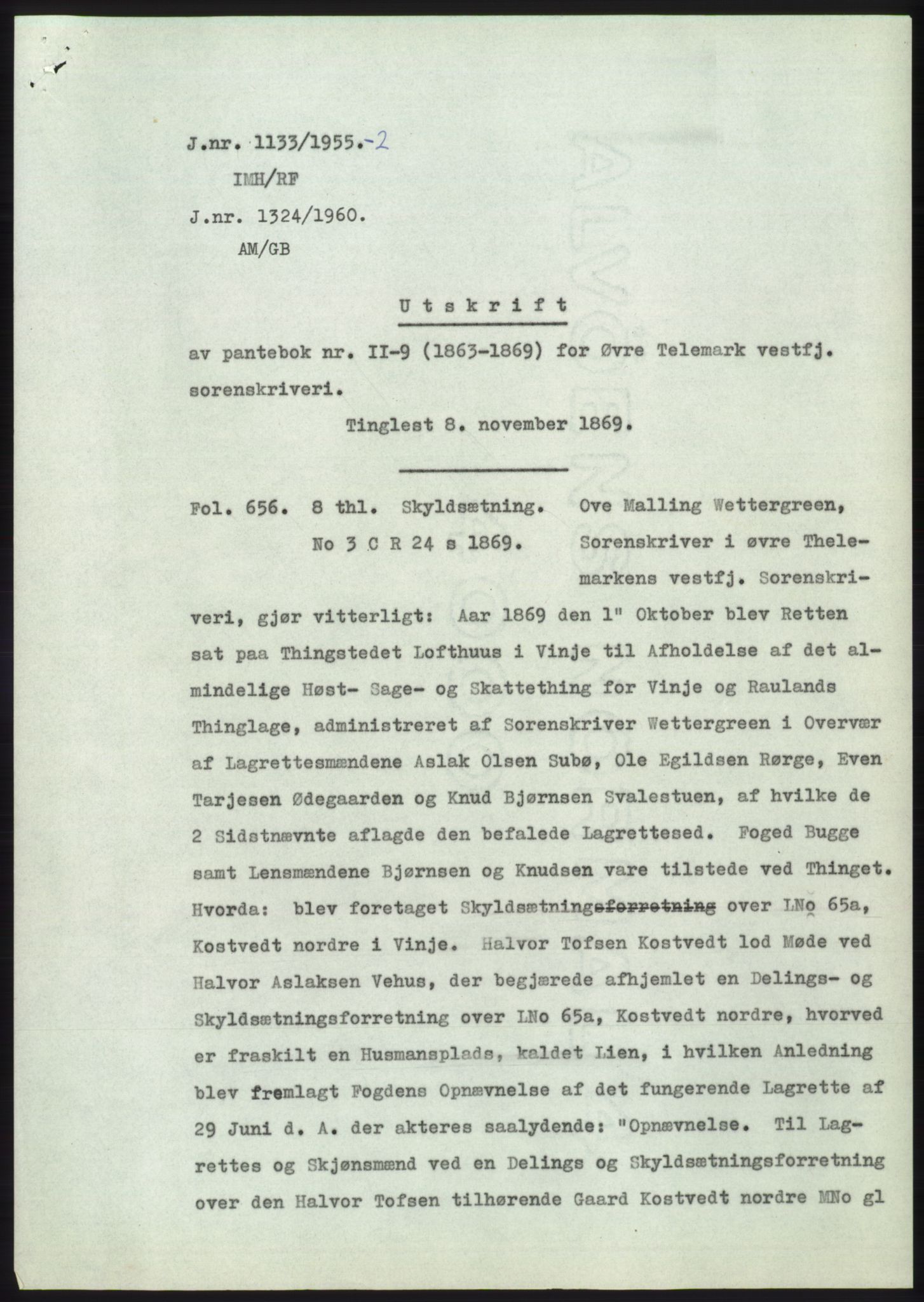 Statsarkivet i Kongsberg, AV/SAKO-A-0001/E/Ee/L0004: Avskrifter, SAO jnr. 802/1955 - 1192/1955, 1955, s. 392