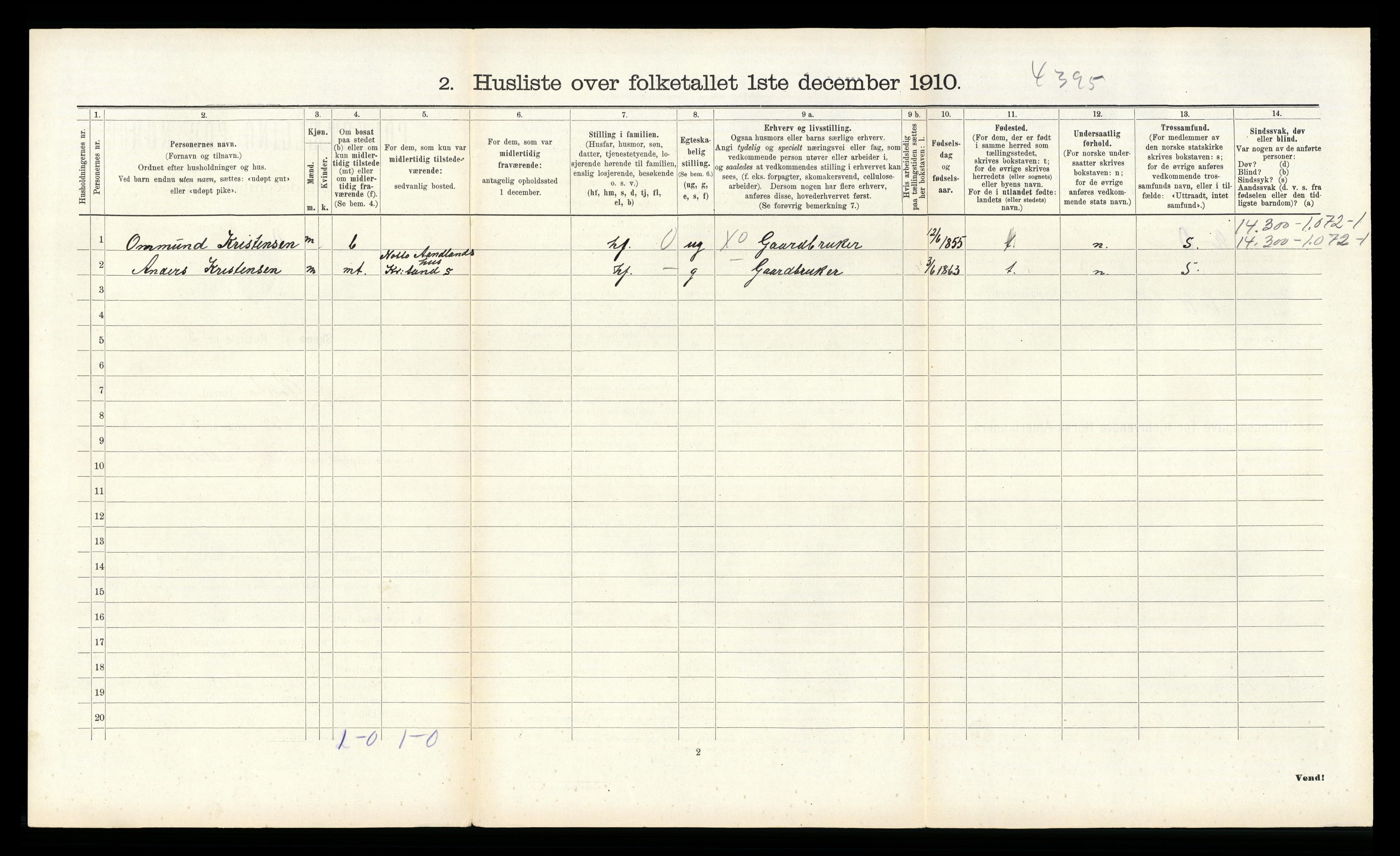 RA, Folketelling 1910 for 1016 Øvrebø herred, 1910, s. 232