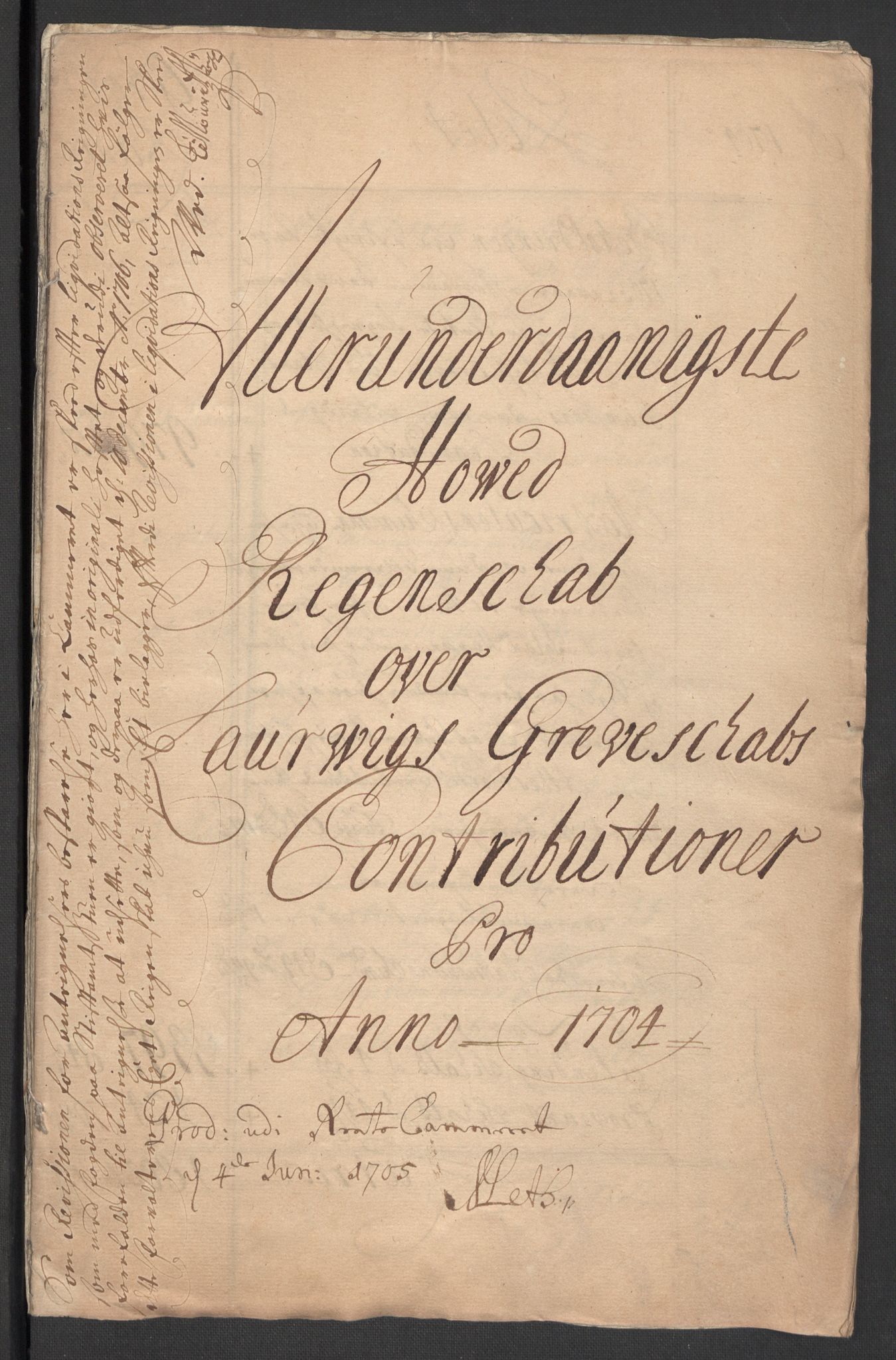 Rentekammeret inntil 1814, Reviderte regnskaper, Fogderegnskap, RA/EA-4092/R33/L1978: Fogderegnskap Larvik grevskap, 1704-1705, s. 3