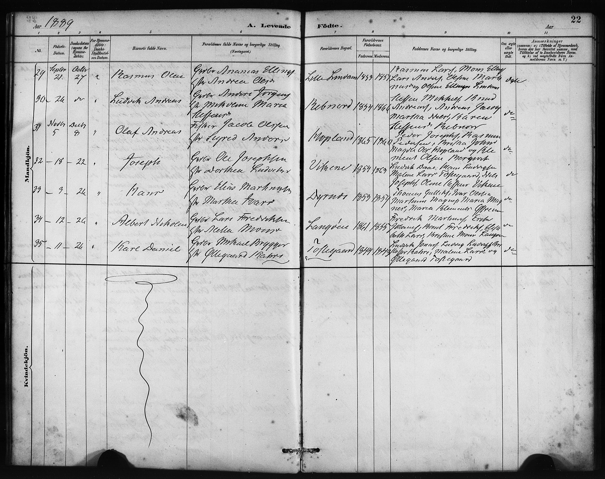 Lindås Sokneprestembete, AV/SAB-A-76701/H/Haa/Haac/L0001: Ministerialbok nr. C 1, 1886-1896, s. 22
