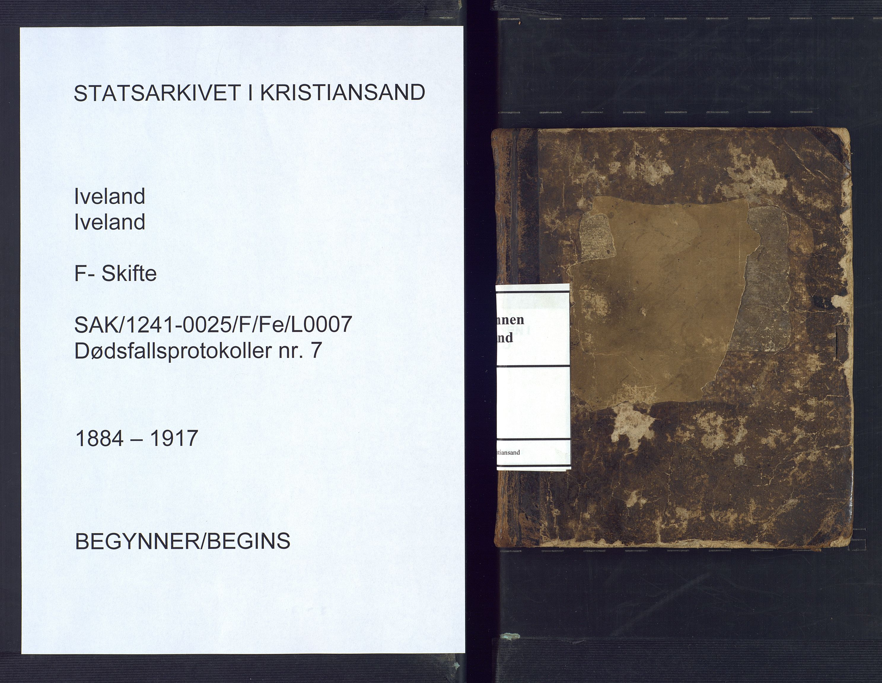 Iveland lensmannskontor, SAK/1241-0025/F/Fe/L0007: Dødsfallsprotokoll, 1884-1917