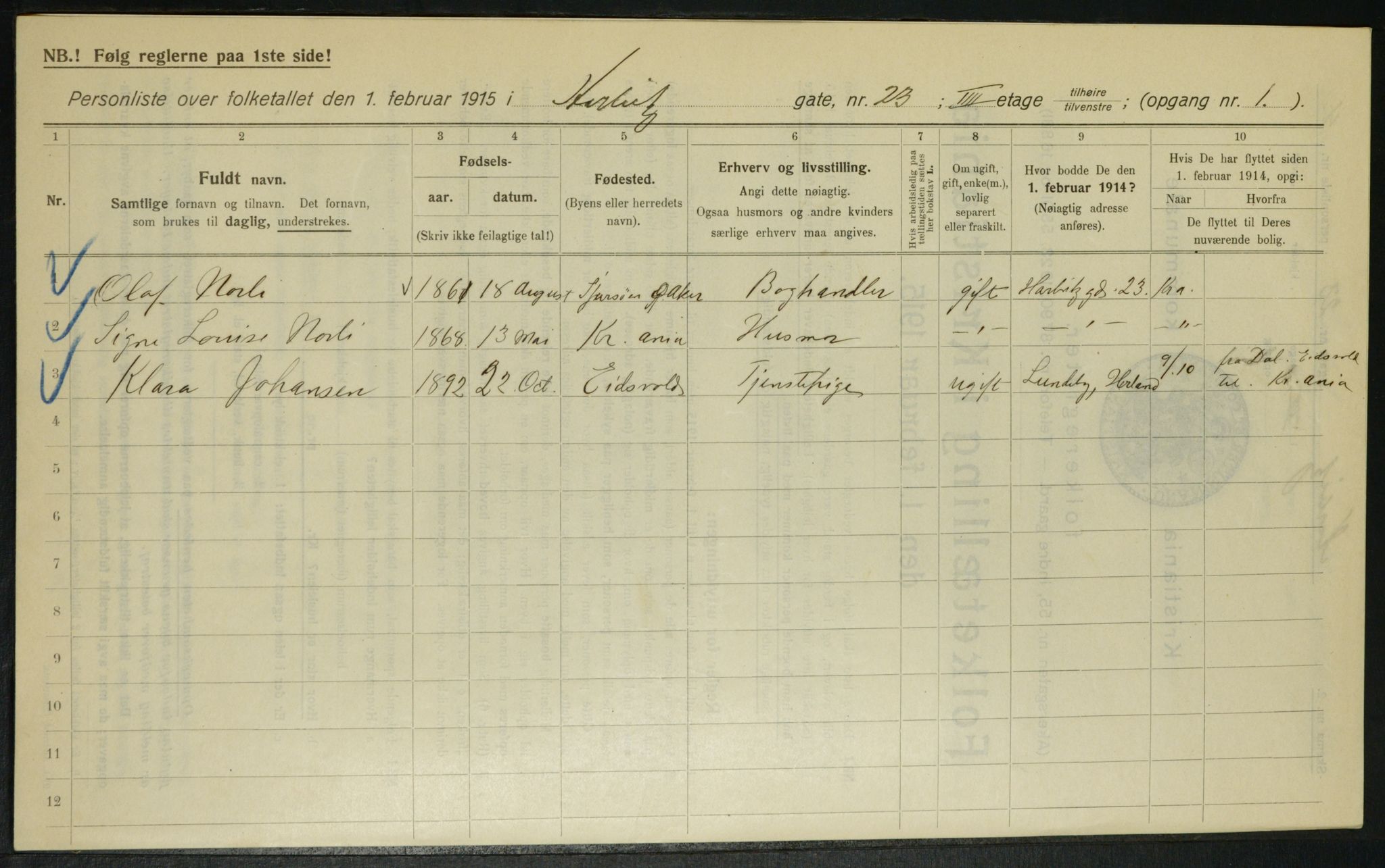 OBA, Kommunal folketelling 1.2.1915 for Kristiania, 1915, s. 80922