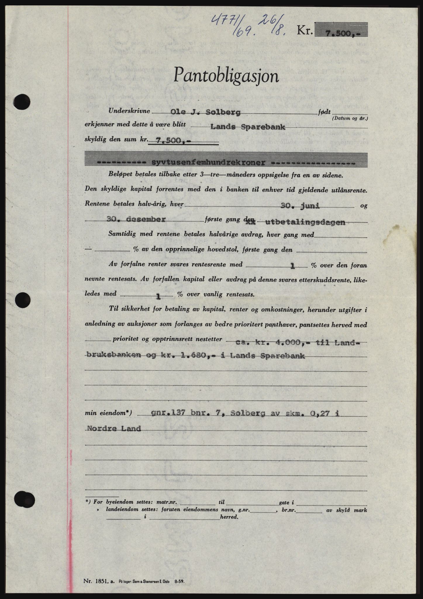 Hadeland og Land tingrett, SAH/TING-010/H/Hb/Hbc/L0074: Pantebok nr. B74, 1969-1969, Dagboknr: 4771/1969