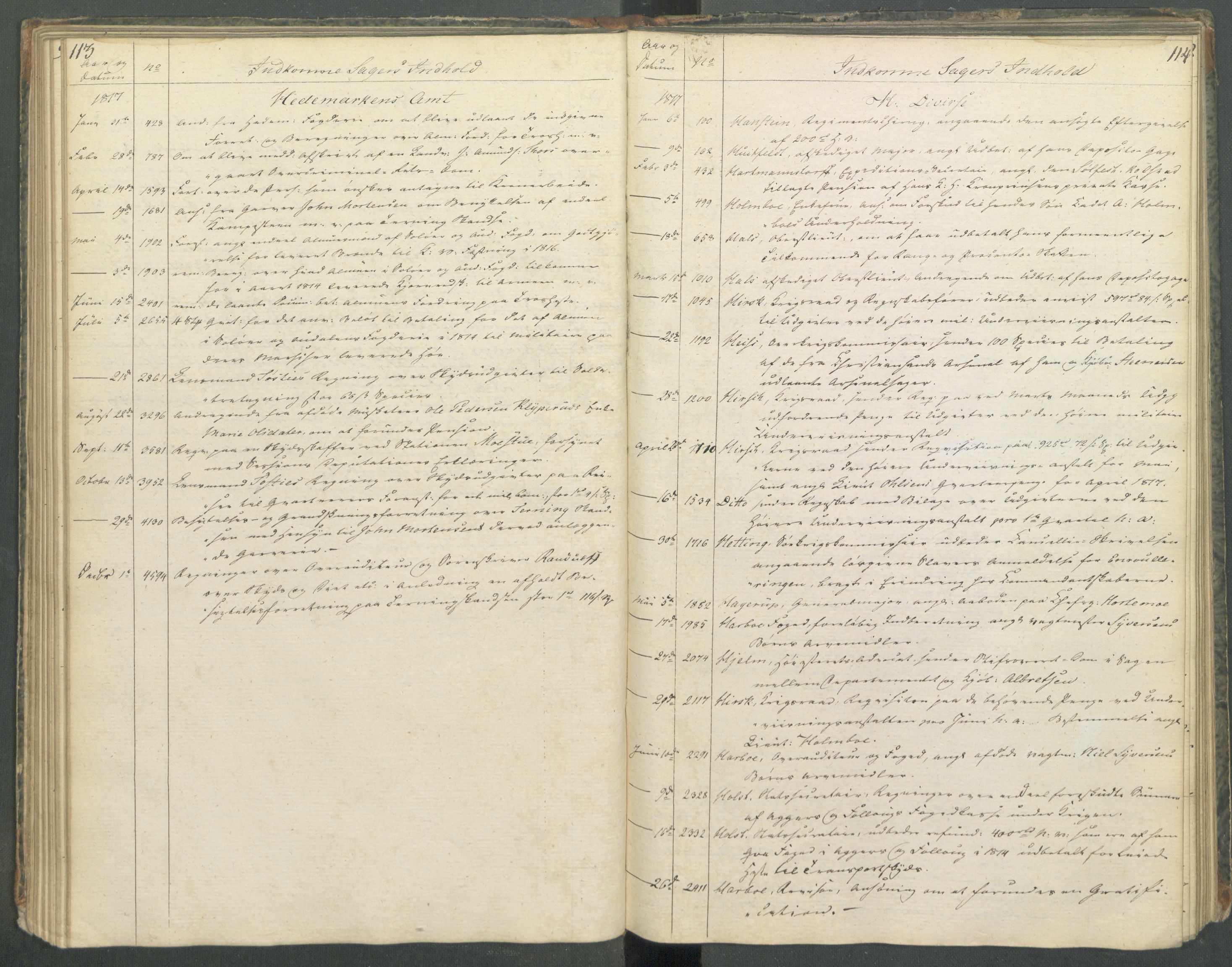 Armédepartementet, AV/RA-RAFA-3493/C/Ca/L0013: 6. Departements register over innkomne saker, 1817, s. 113-114