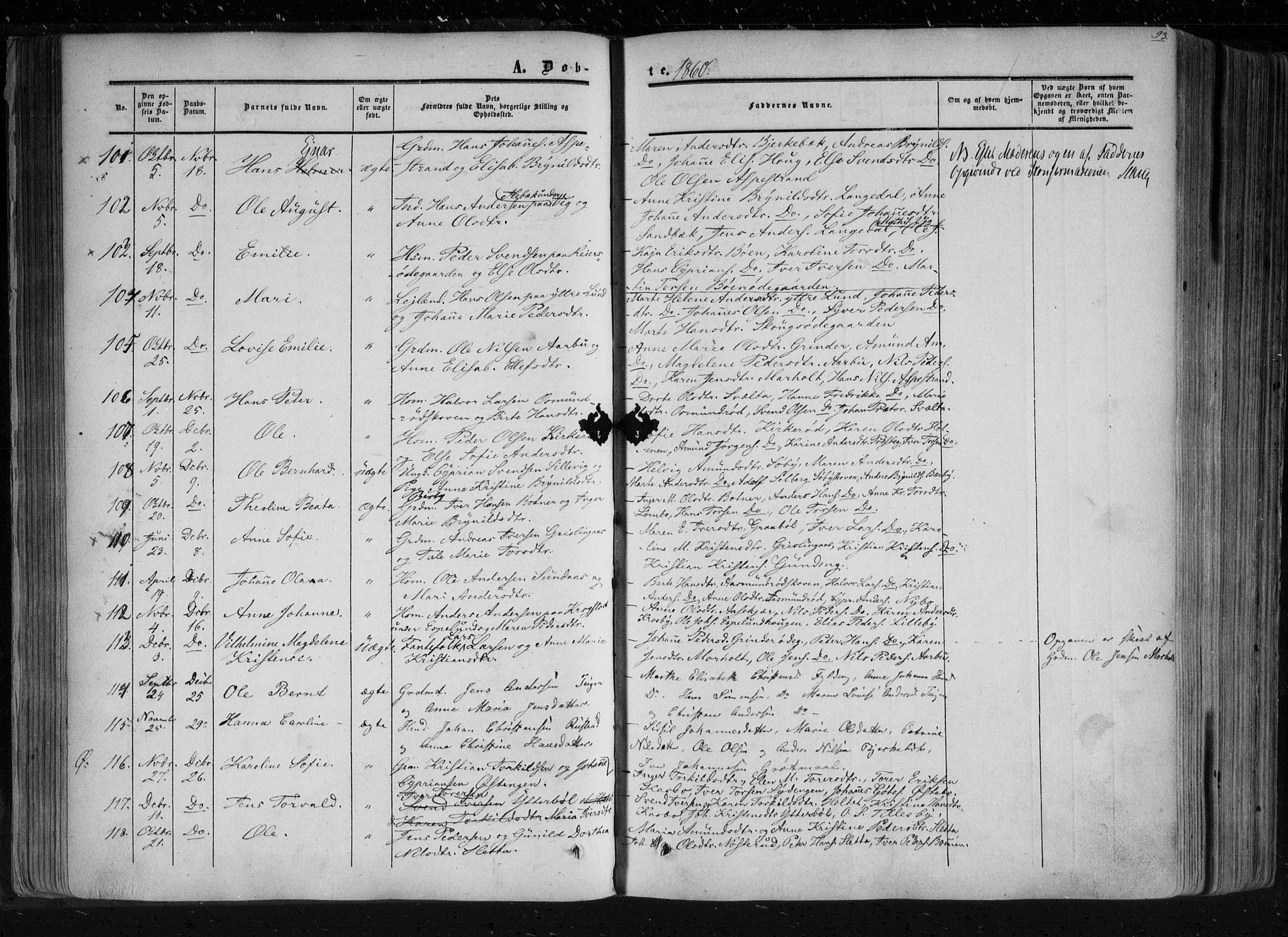 Aremark prestekontor Kirkebøker, AV/SAO-A-10899/F/Fc/L0003: Ministerialbok nr. III 3, 1850-1865, s. 93