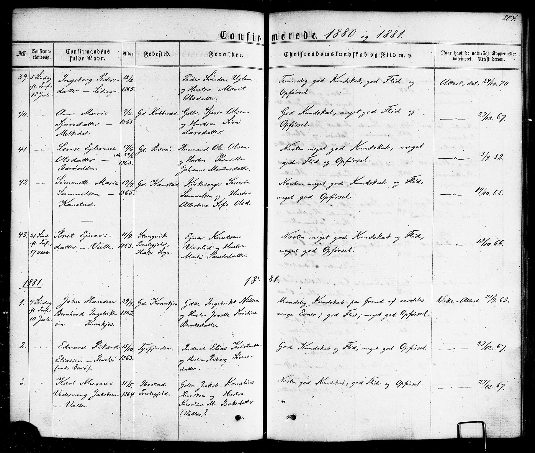 Ministerialprotokoller, klokkerbøker og fødselsregistre - Nordland, AV/SAT-A-1459/872/L1034: Ministerialbok nr. 872A09, 1864-1884, s. 204