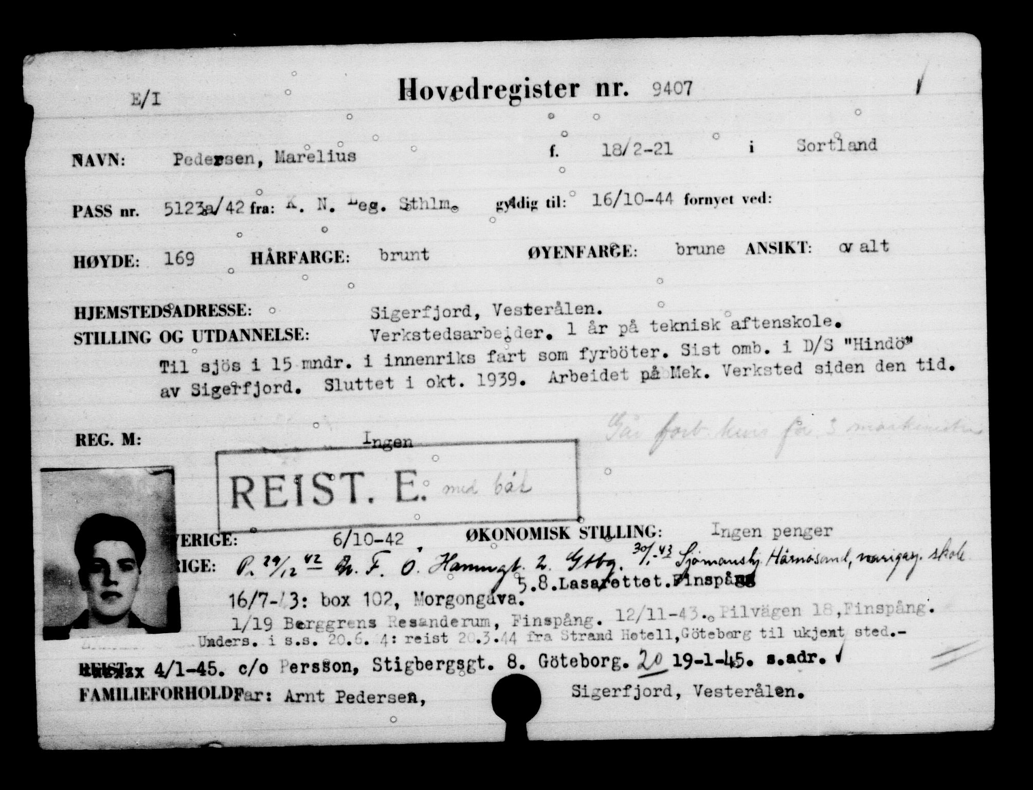 Utenriksstasjonene, Legasjonen i Stockholm, Flyktningkontoret, AV/RA-S-6753/V/Va/L0006: Kjesäterkartoteket, flyktninger med registreringsnr. 9400-12711, 1940-1945, s. 9