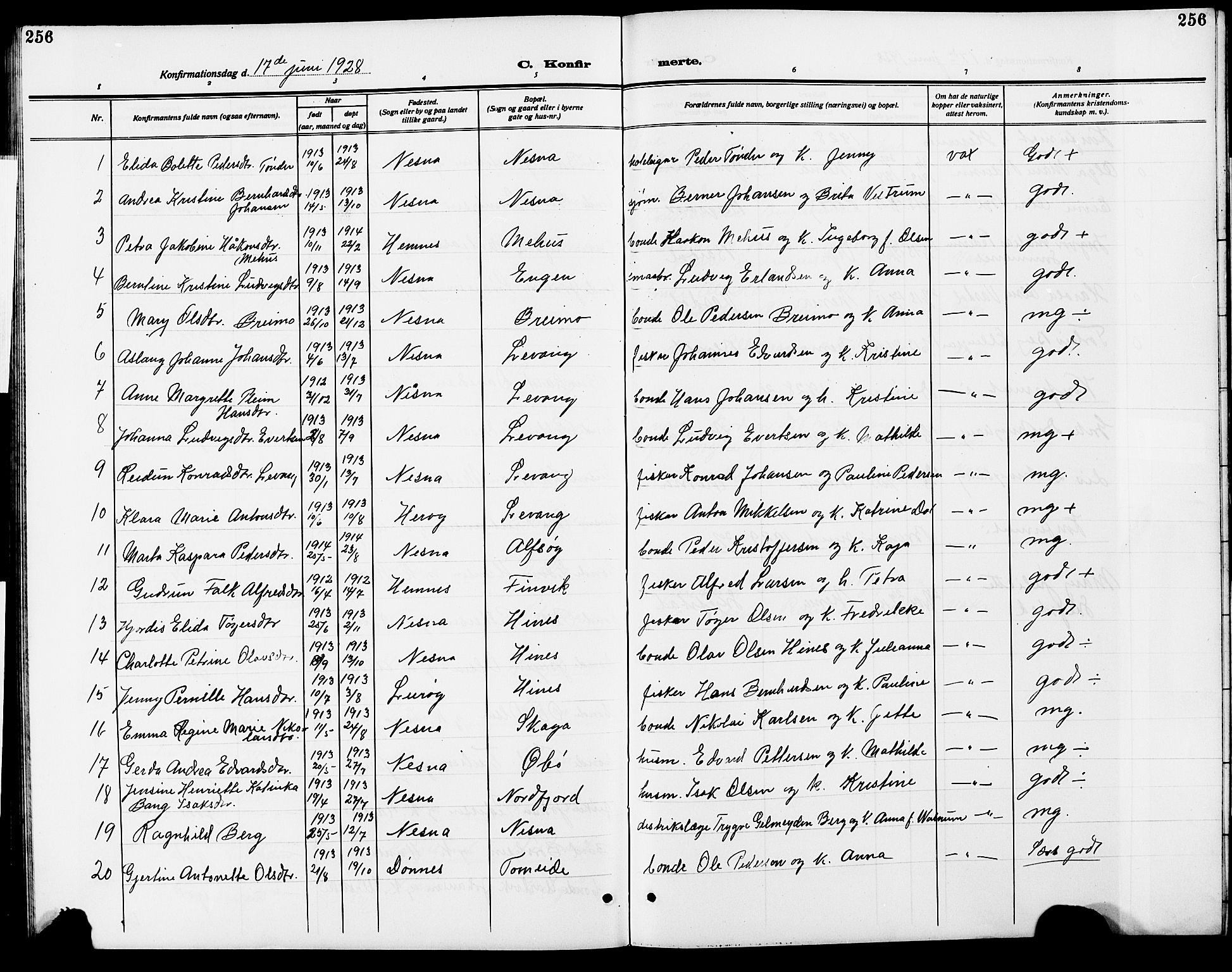Ministerialprotokoller, klokkerbøker og fødselsregistre - Nordland, AV/SAT-A-1459/838/L0560: Klokkerbok nr. 838C07, 1910-1928, s. 256